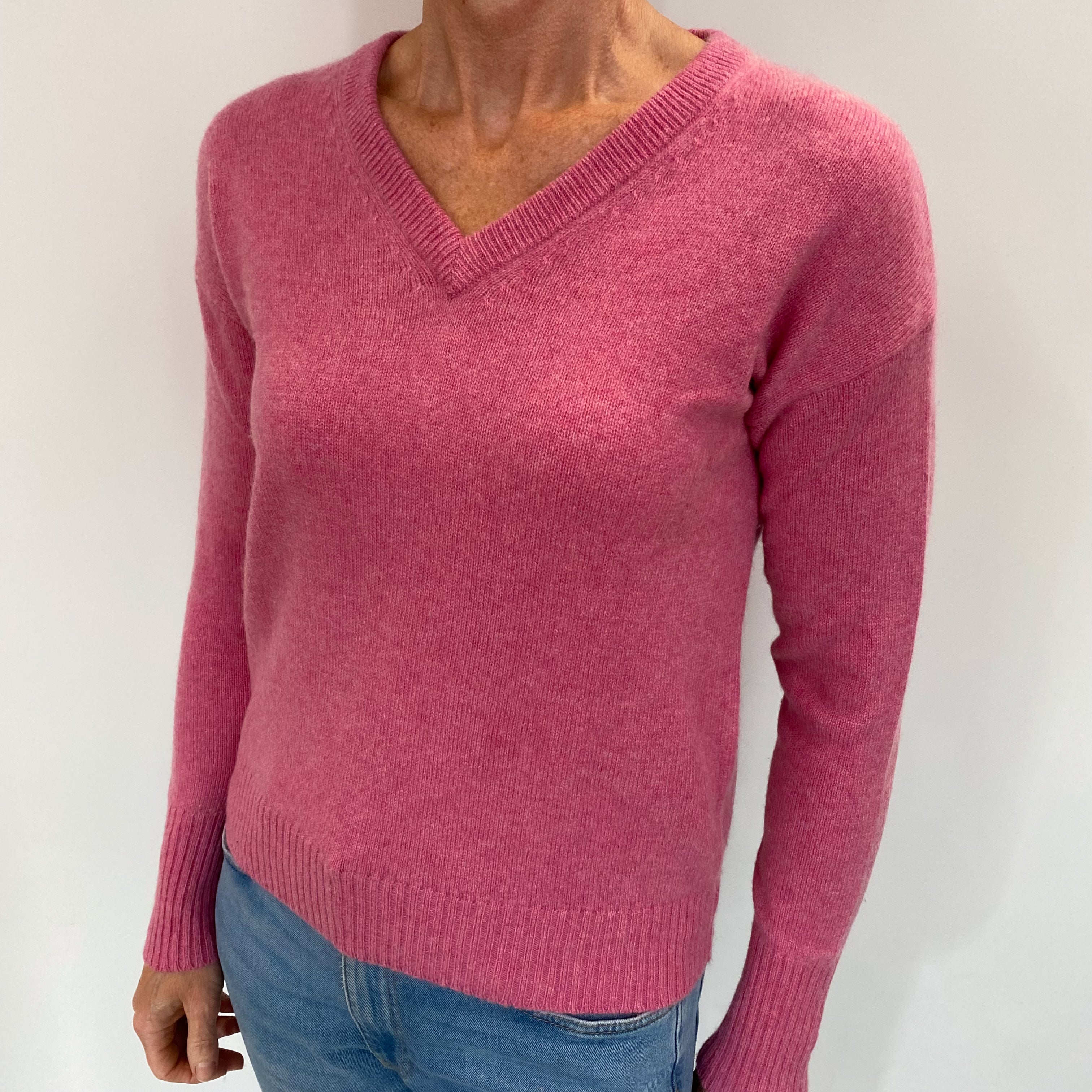 Loganberry Pink Cashmere V Neck Jumper Small