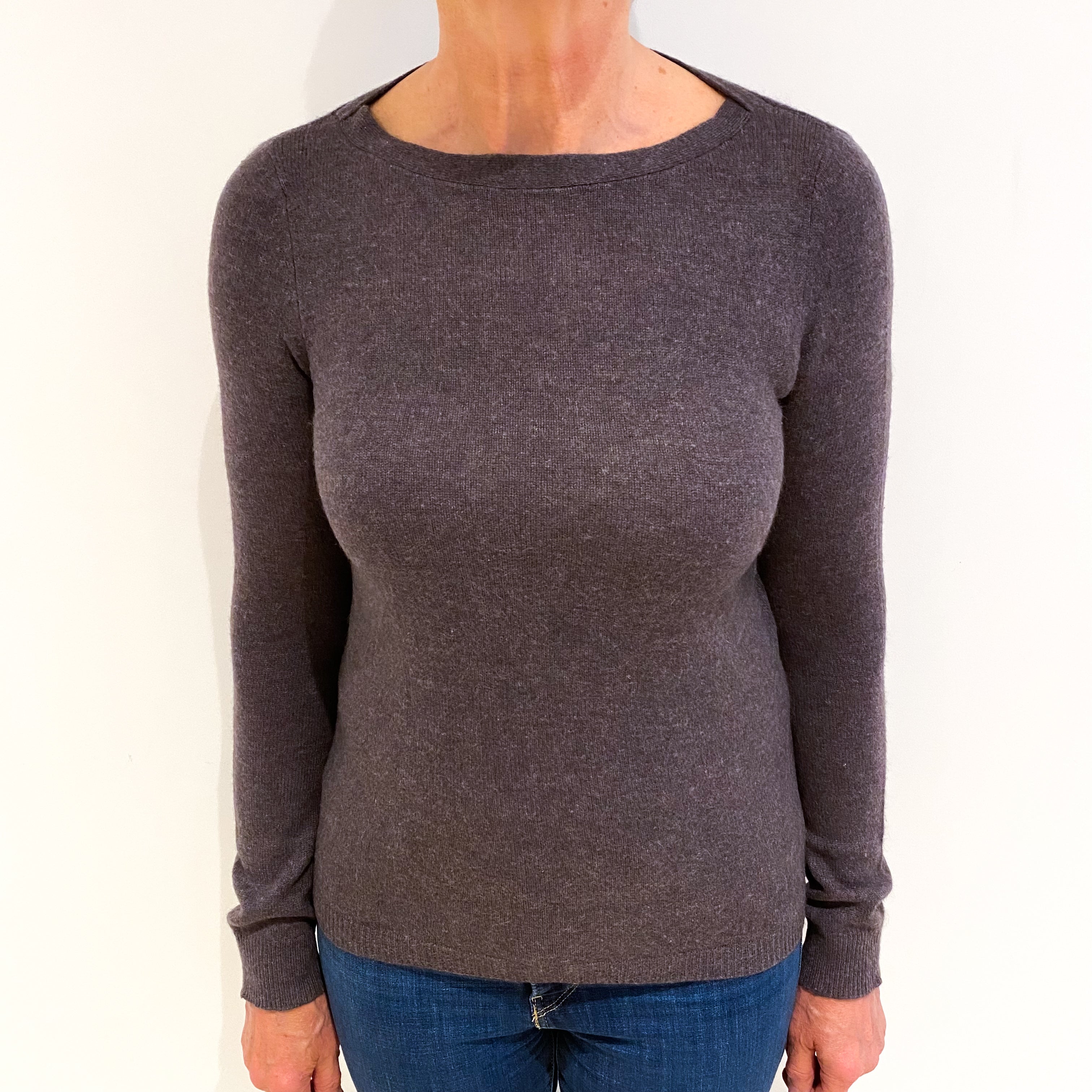 Slate Purple Cashmere Slash Neck Jumper Medium