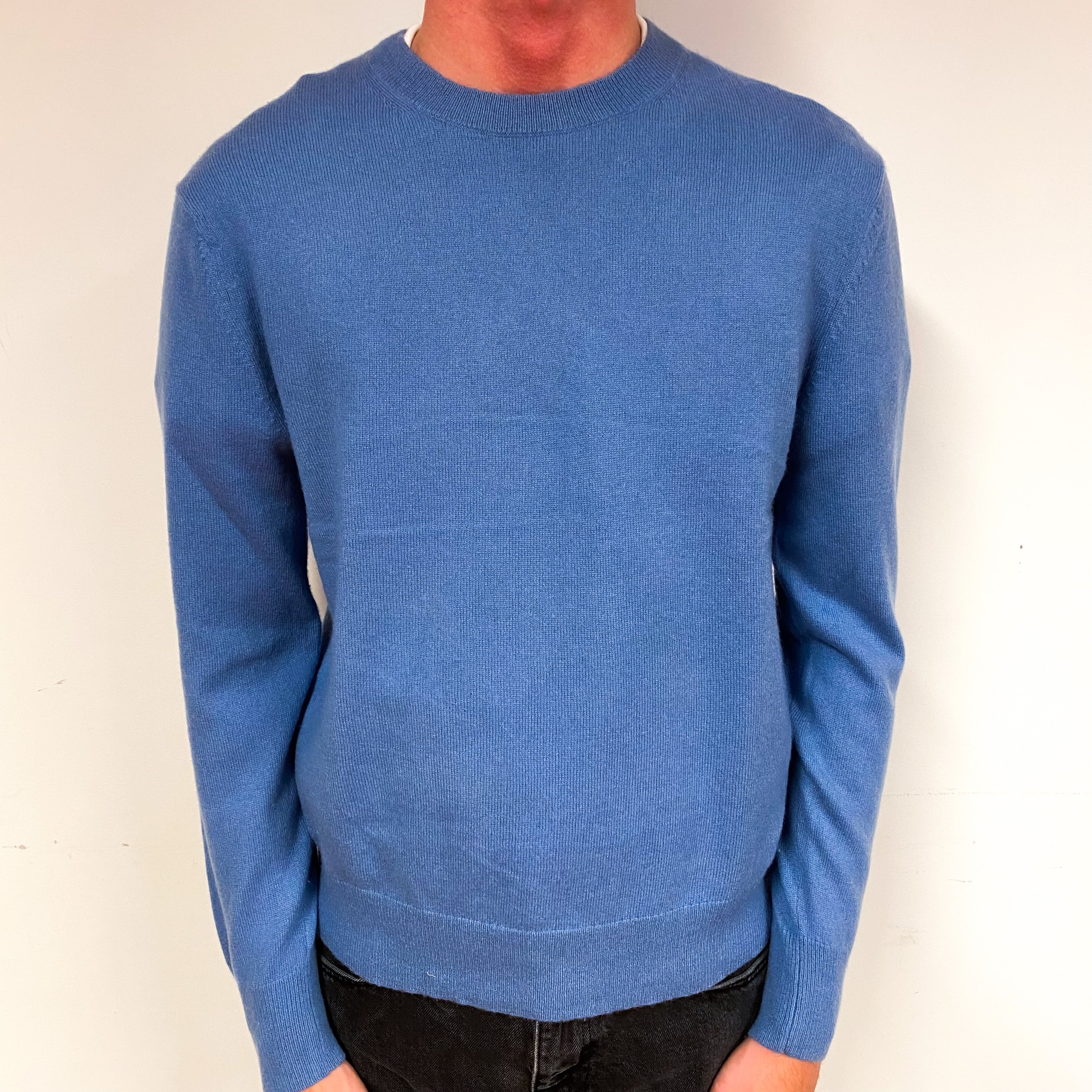 Men's Sky Blue Cashmere Crew Neck Jumper Small