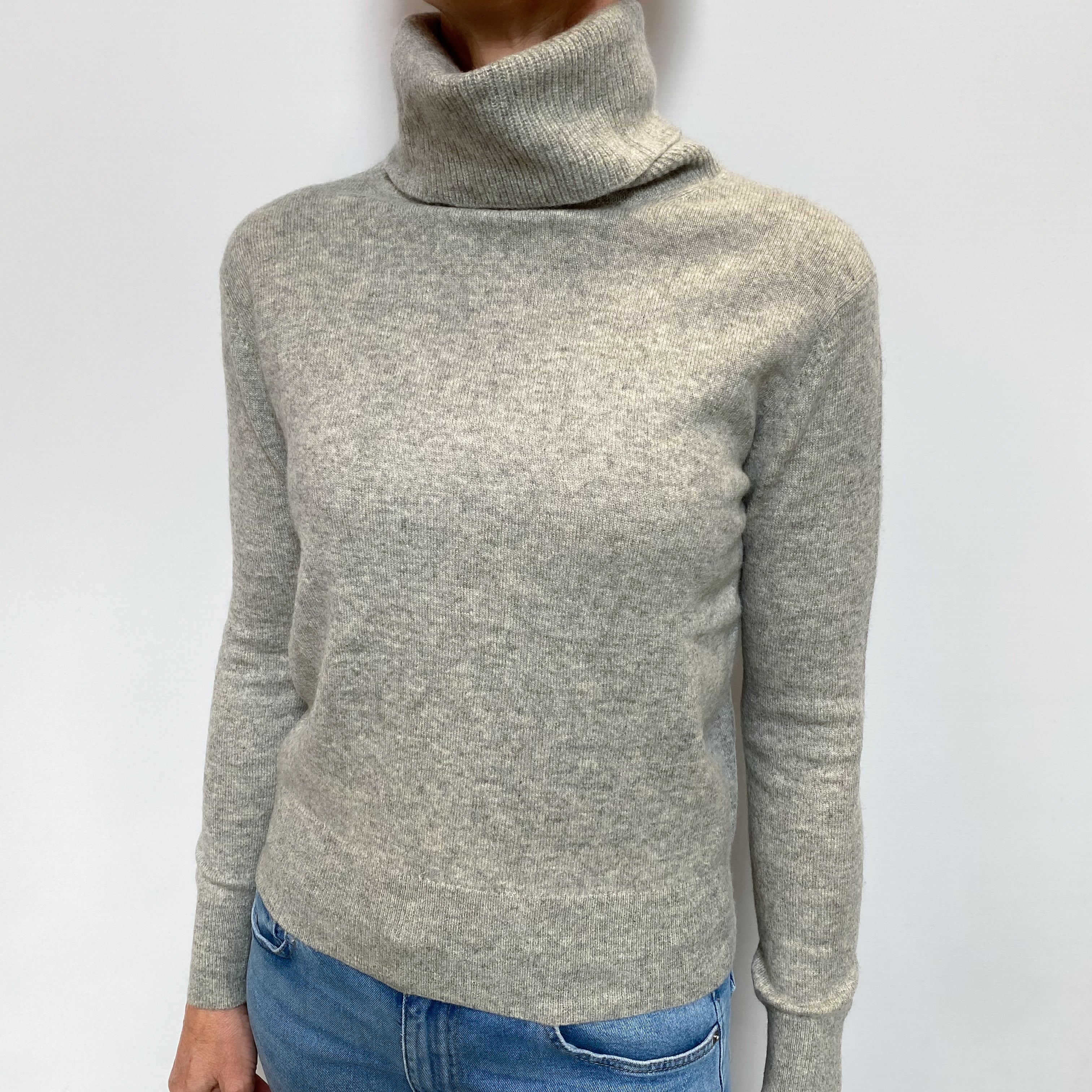 Smoke Grey Cashmere Polo Neck Jumper Small