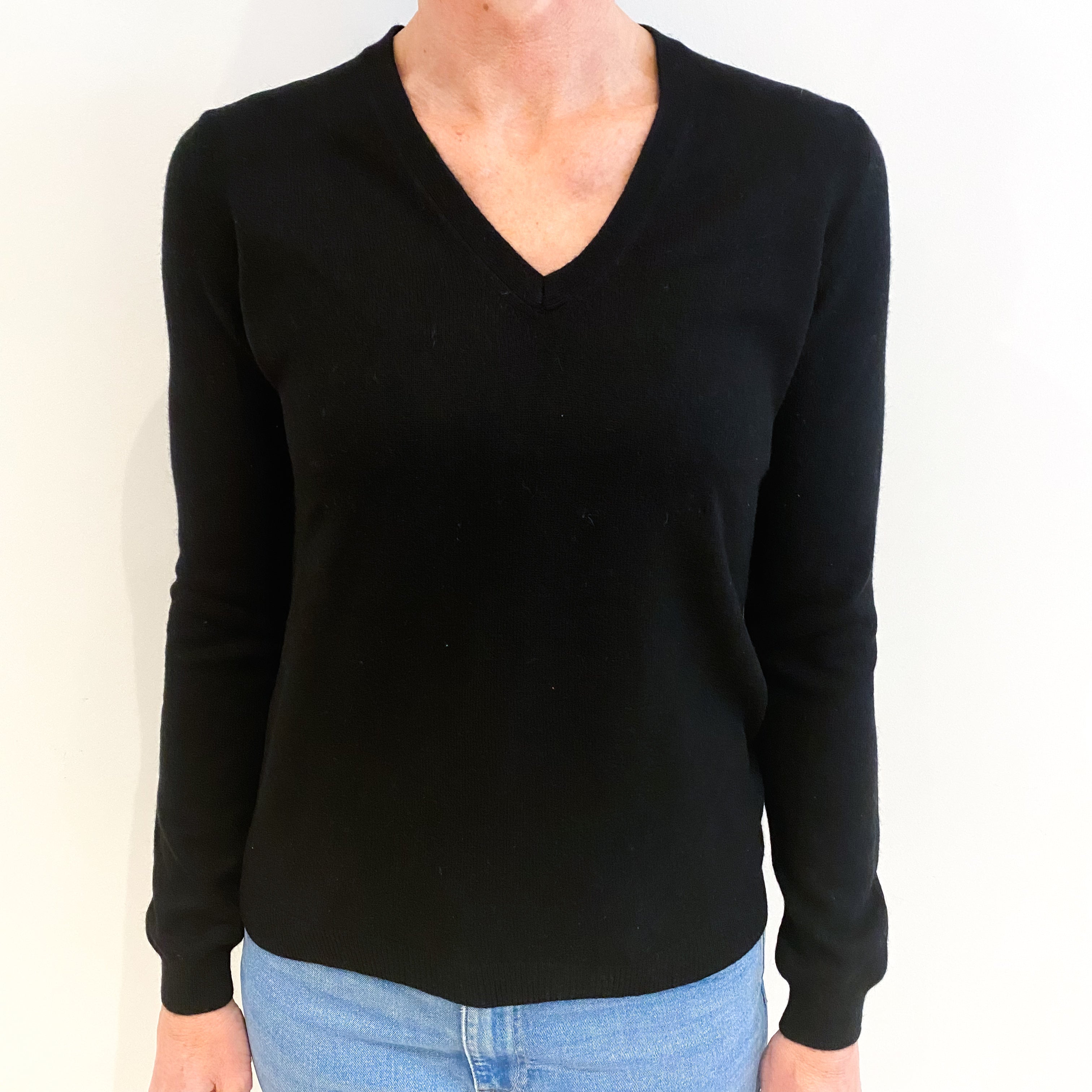 Black Cashmere V Neck Jumper Small