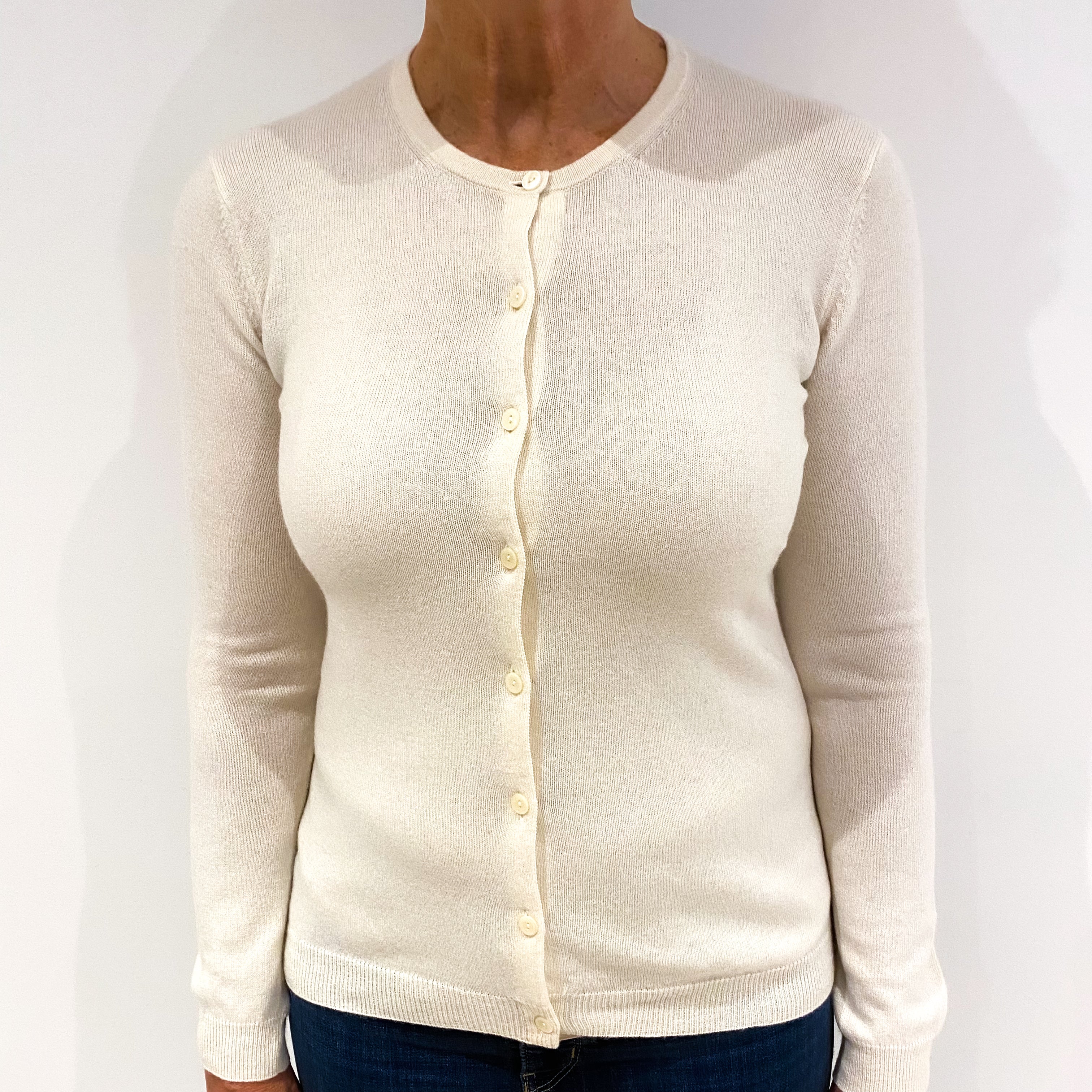 Cream Cashmere Crew Neck Cardigan Medium