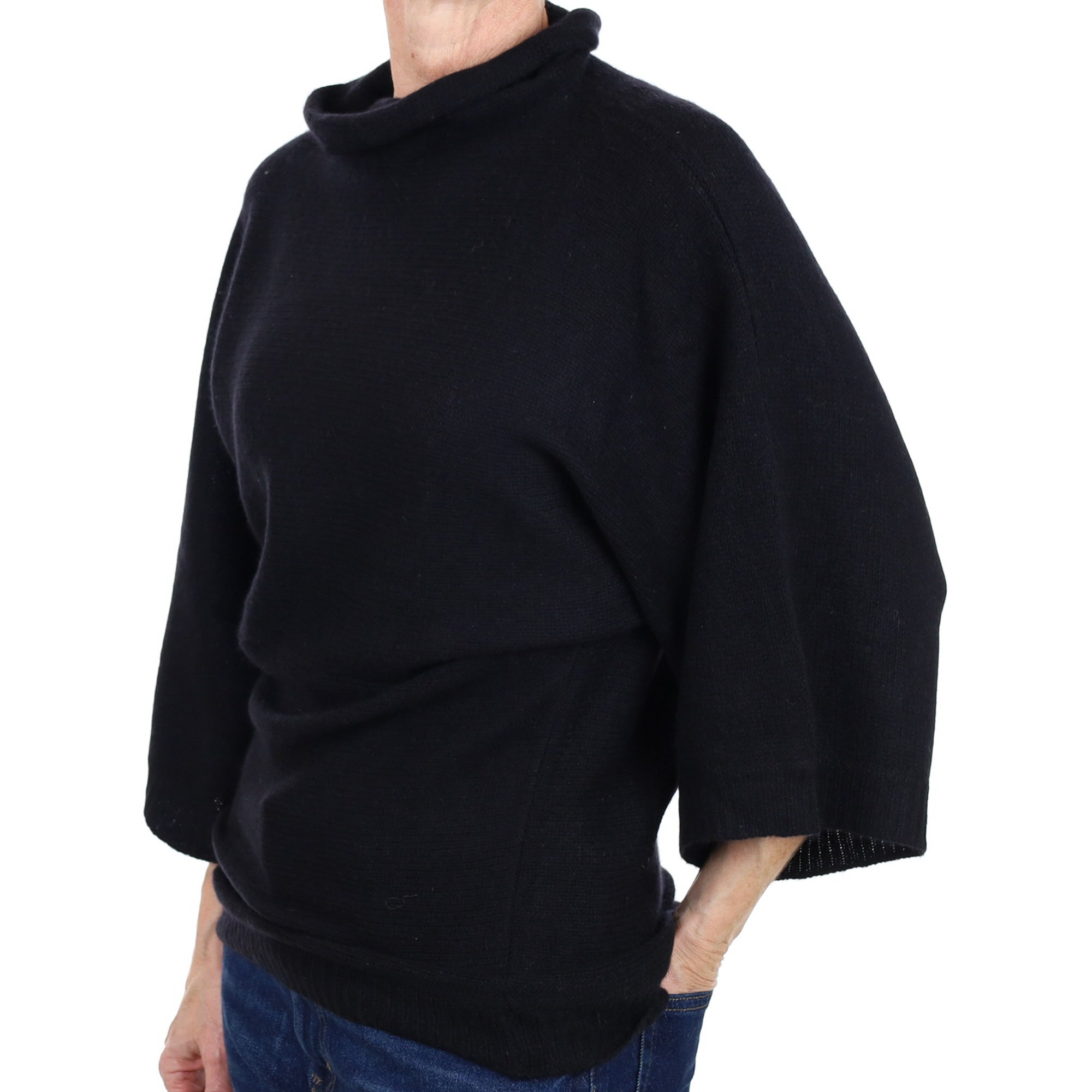 Black Cashmere Funnel Neck Jumper Small