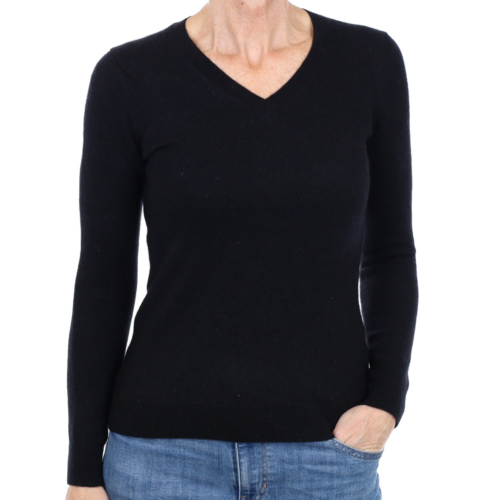 Black Cashmere V Neck Jumper Small