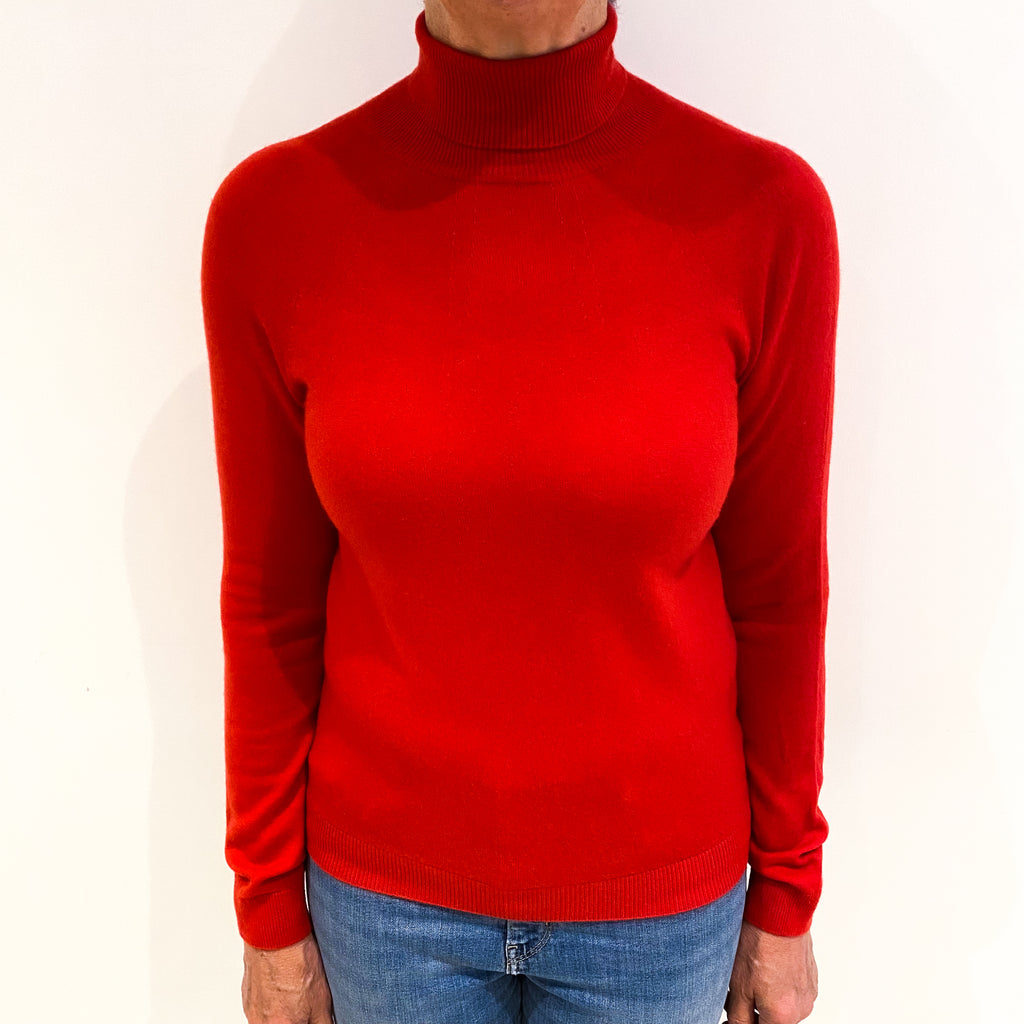 Vermillion Red Cashmere Polo Neck Jumper Medium