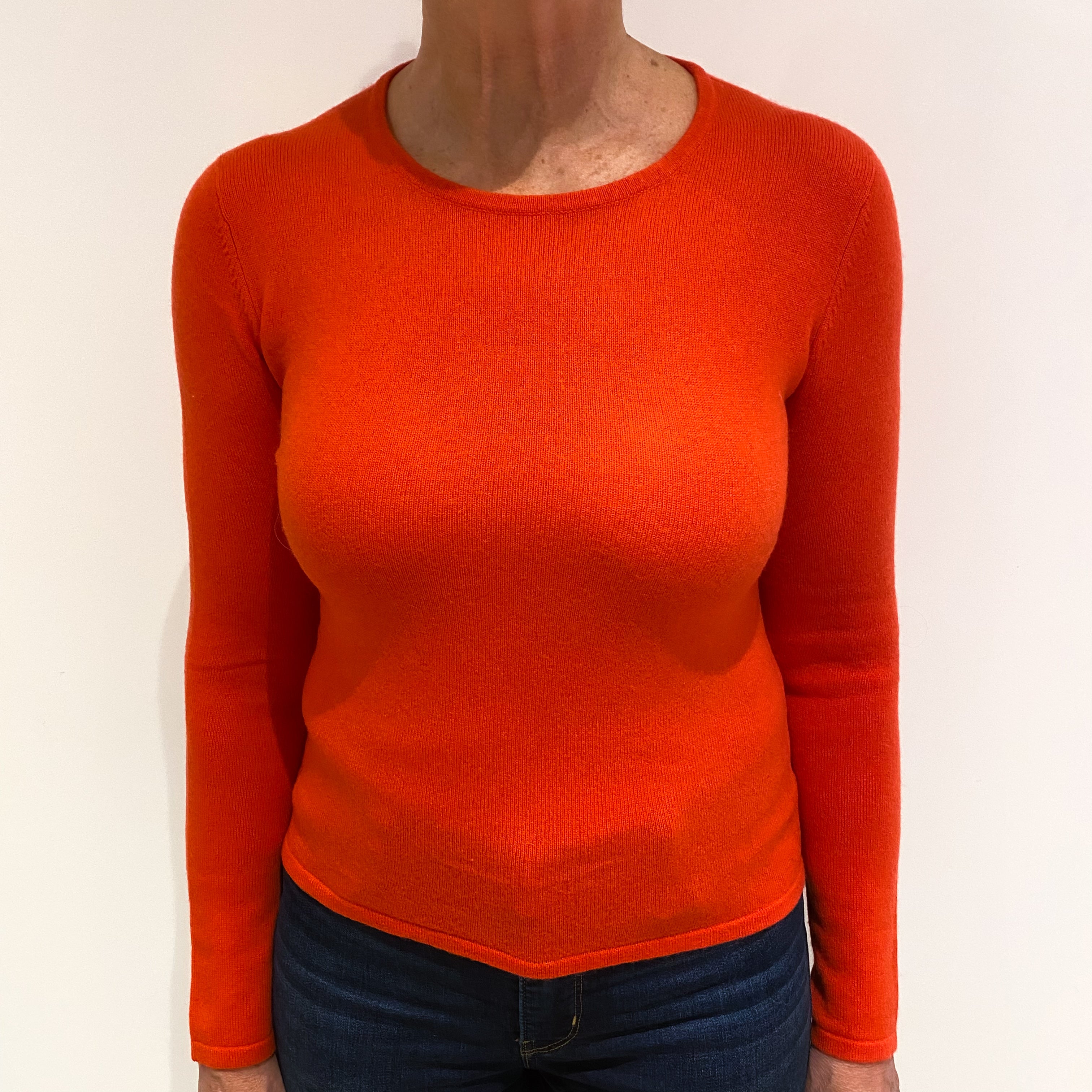 Fiery Orange Lightweight Cashmere Crew Neck Jumper Medium