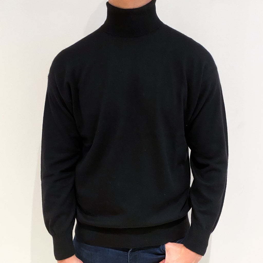 Men's Black Cashmere Polo Neck Jumper Extra Large