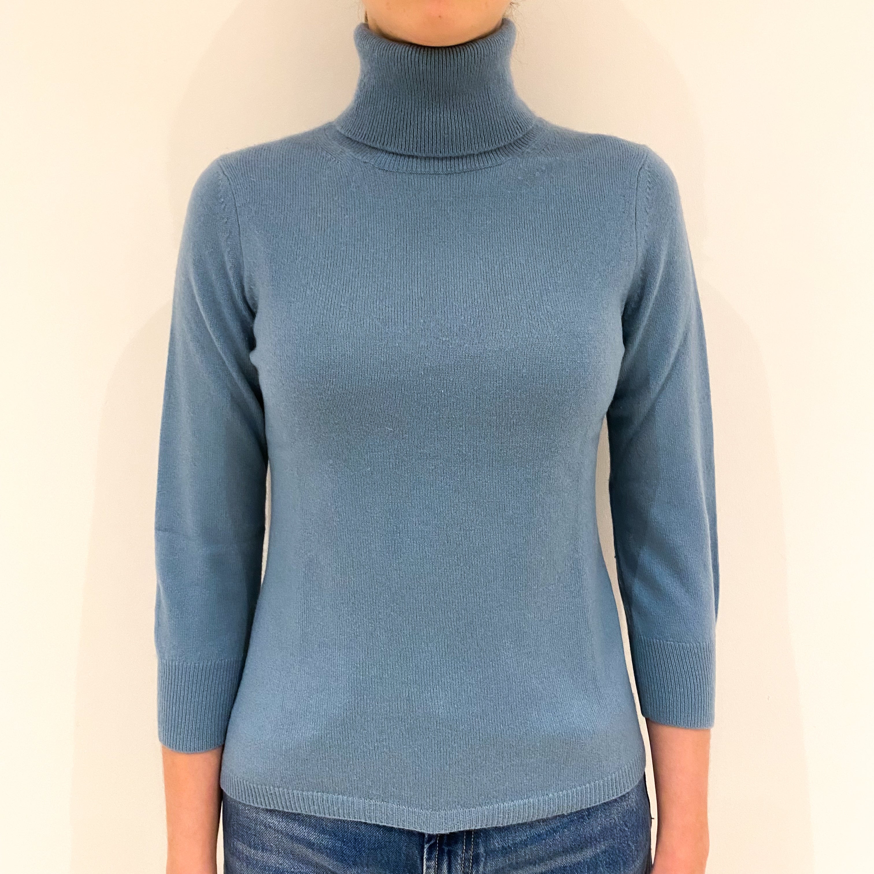 Duck Egg Blue Cashmere Polo Neck Jumper Extra Small