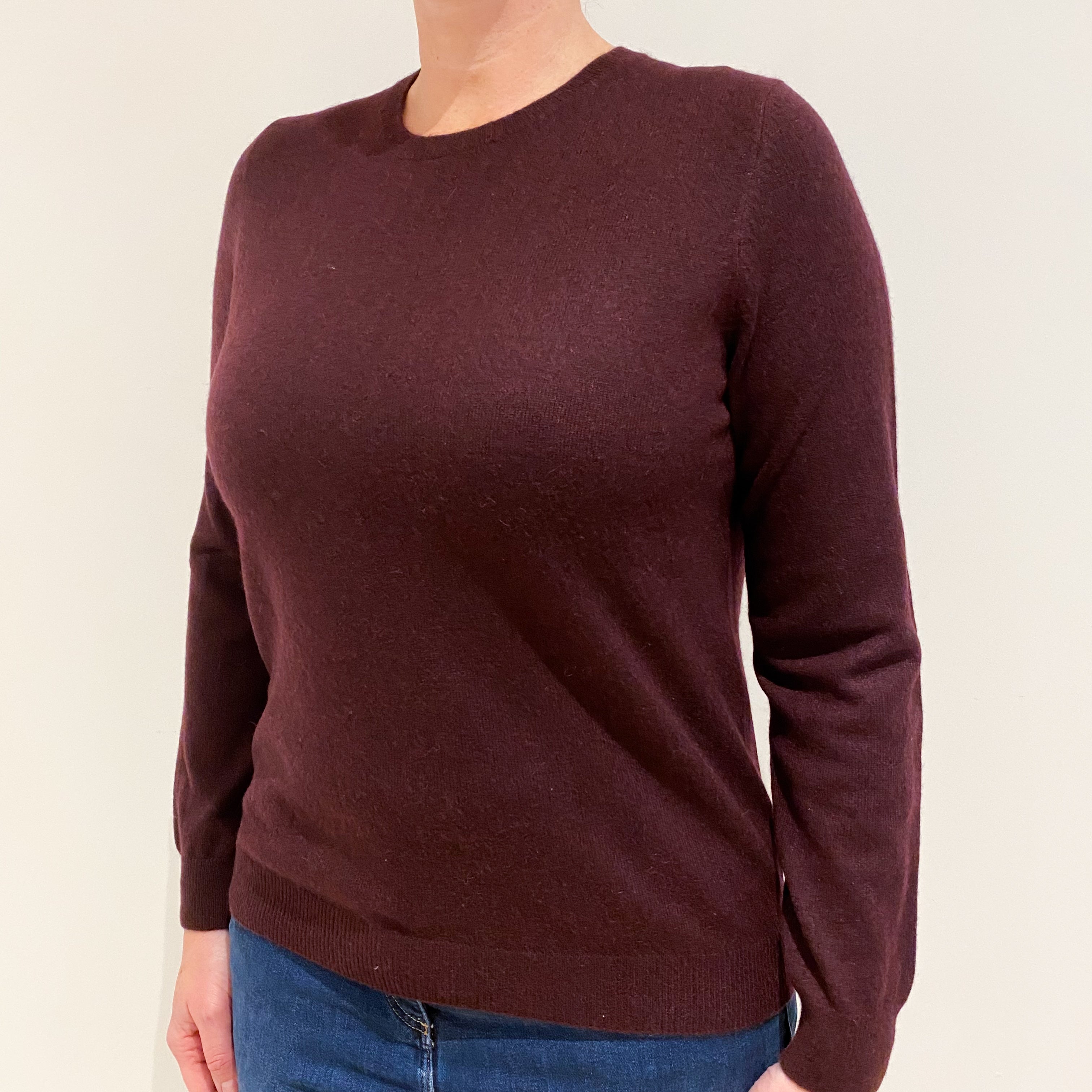 Aubergine Purple Cashmere Crew Neck Jumper Large