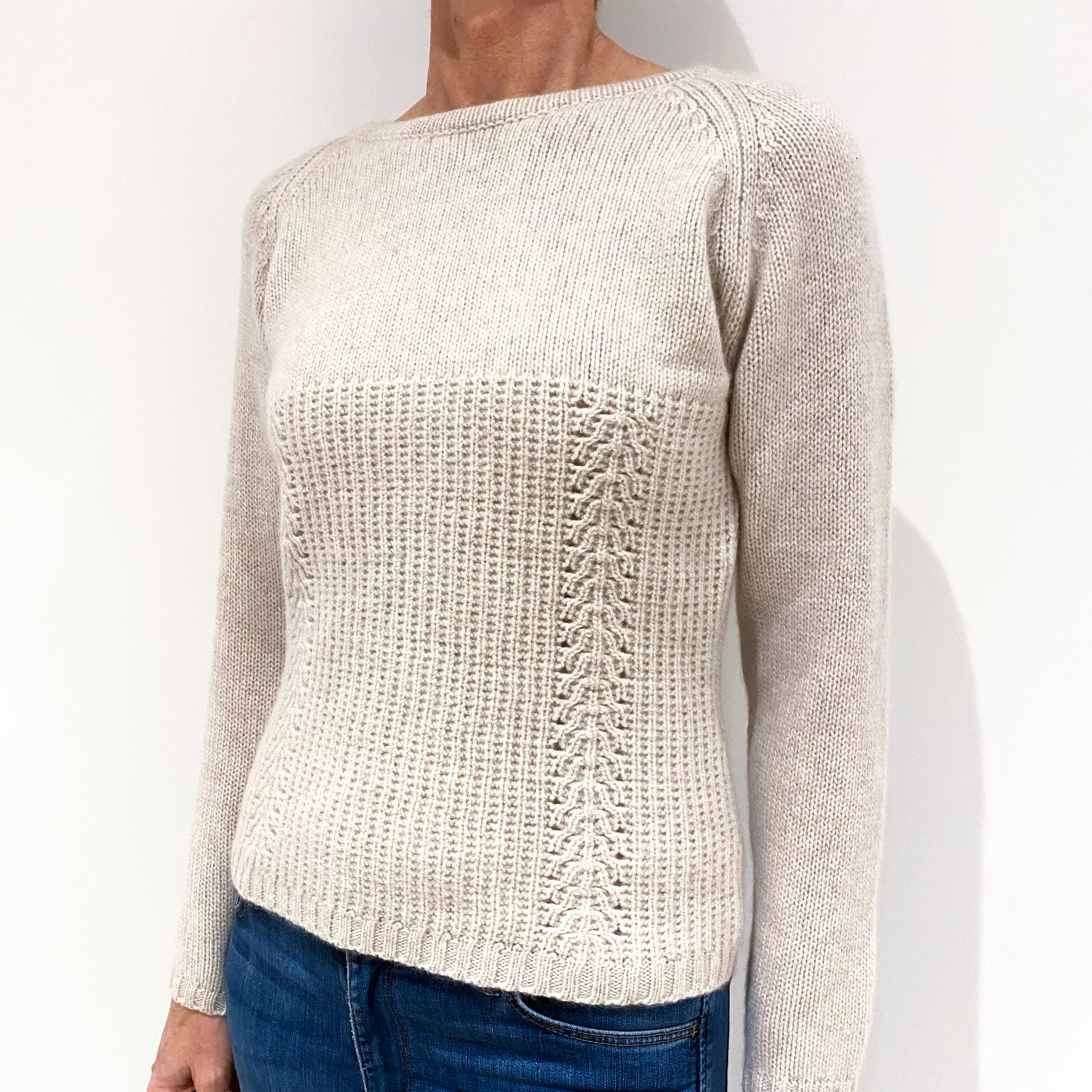 Ivory Cream Cashmere Crew Neck Jumper Small