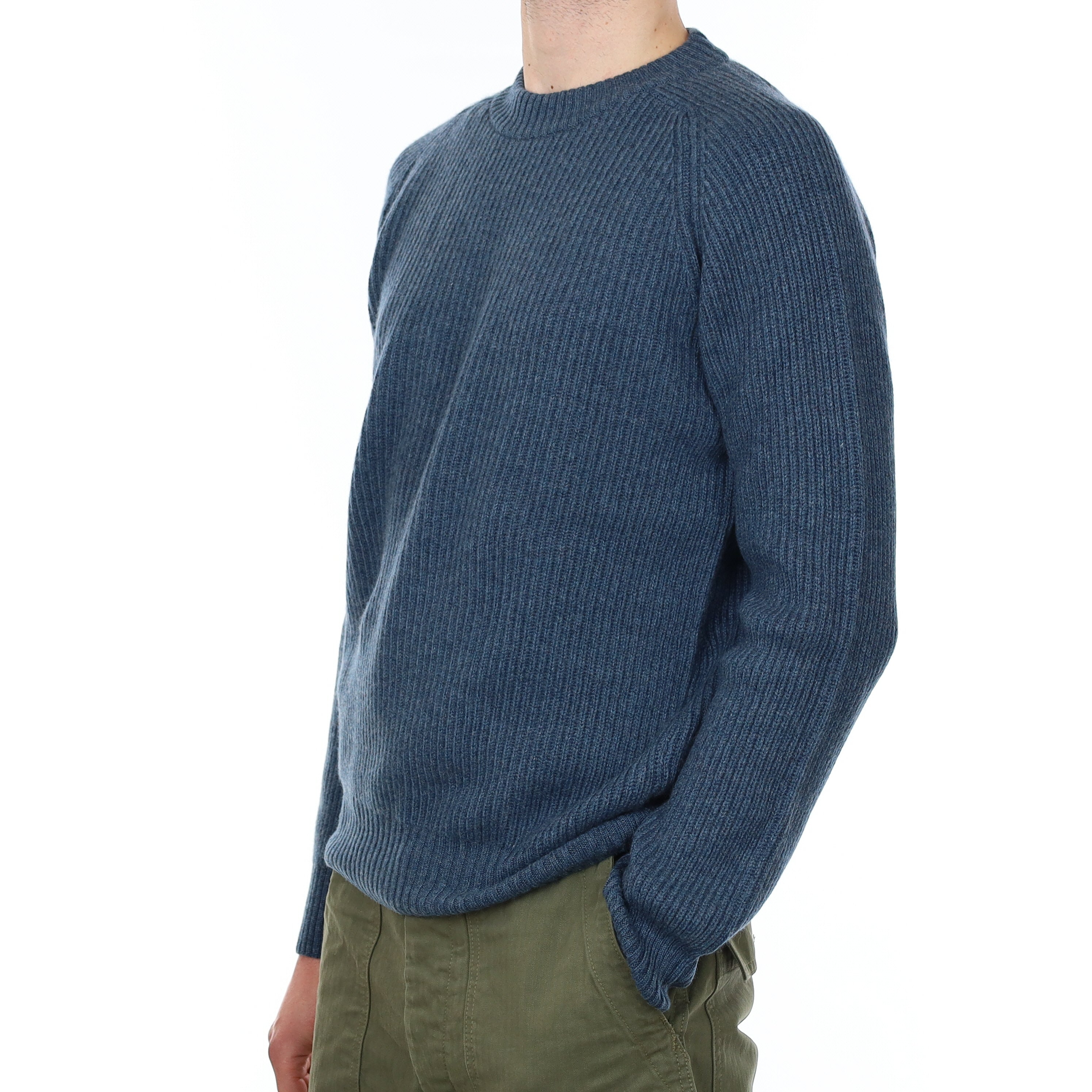 Men's Brand New Scottish Deep Denim Blue Chunky Cashmere Crew Neck Jumper Small