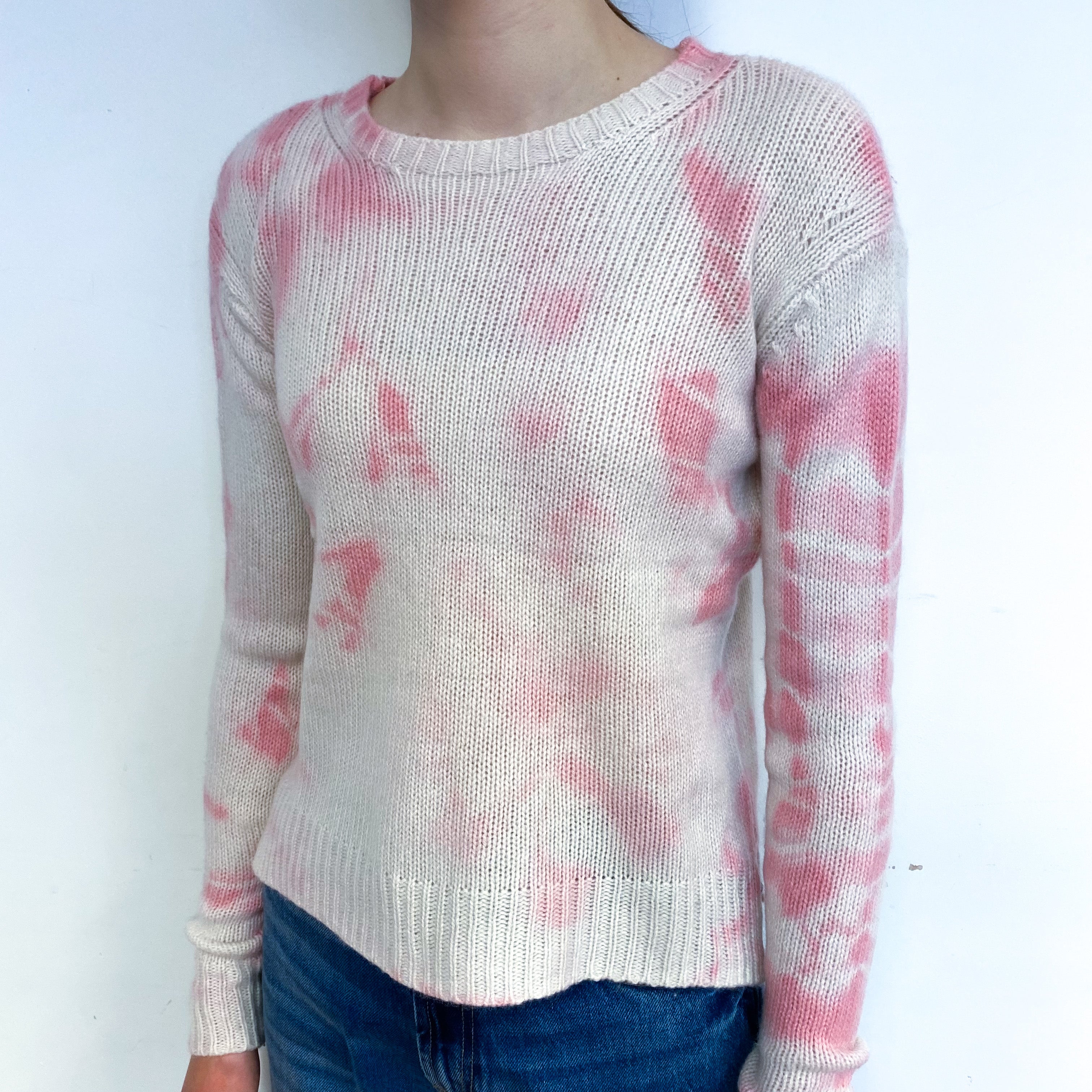 Pink Tie Dye Cashmere Crew Neck Jumper Extra Small