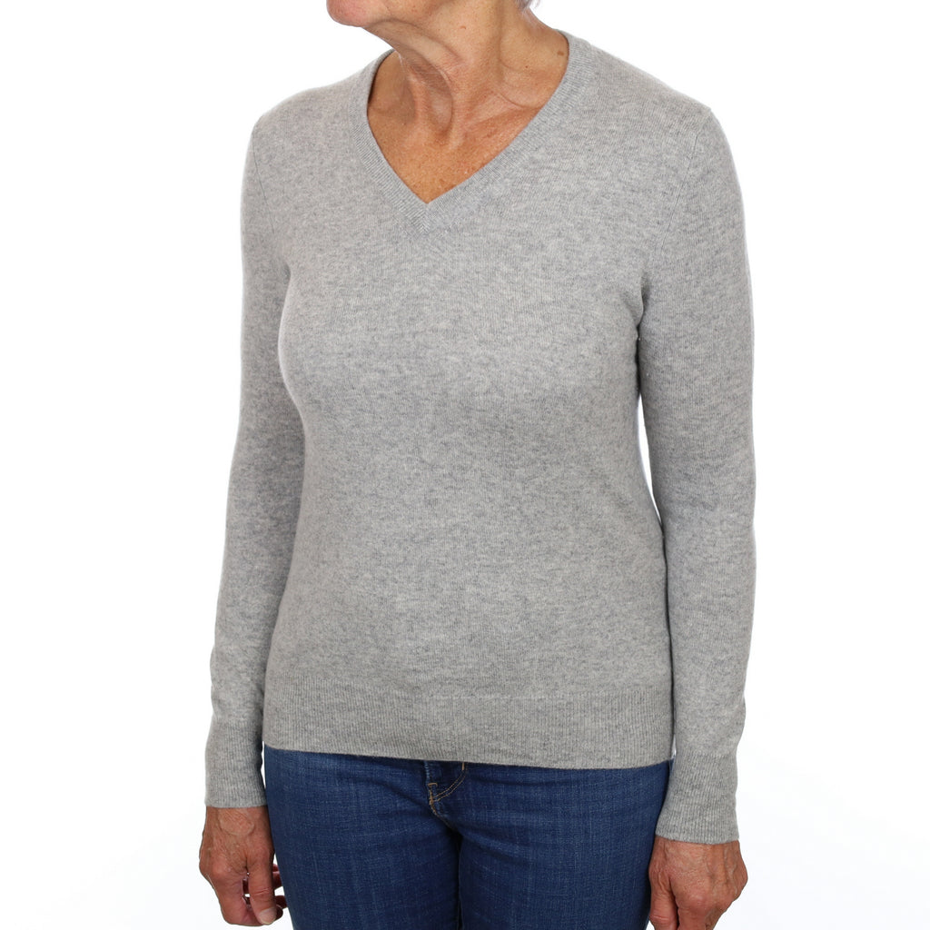 Smoke Grey Cashmere V Neck Jumper Medium