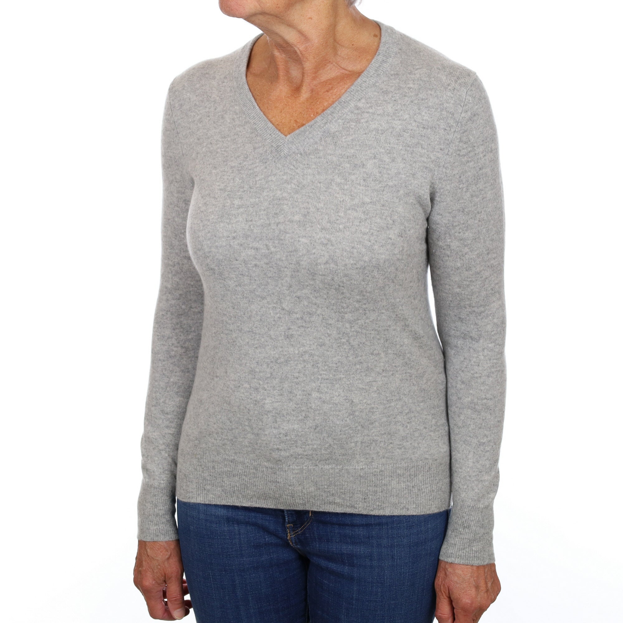Smoke Grey Cashmere V Neck Jumper Medium