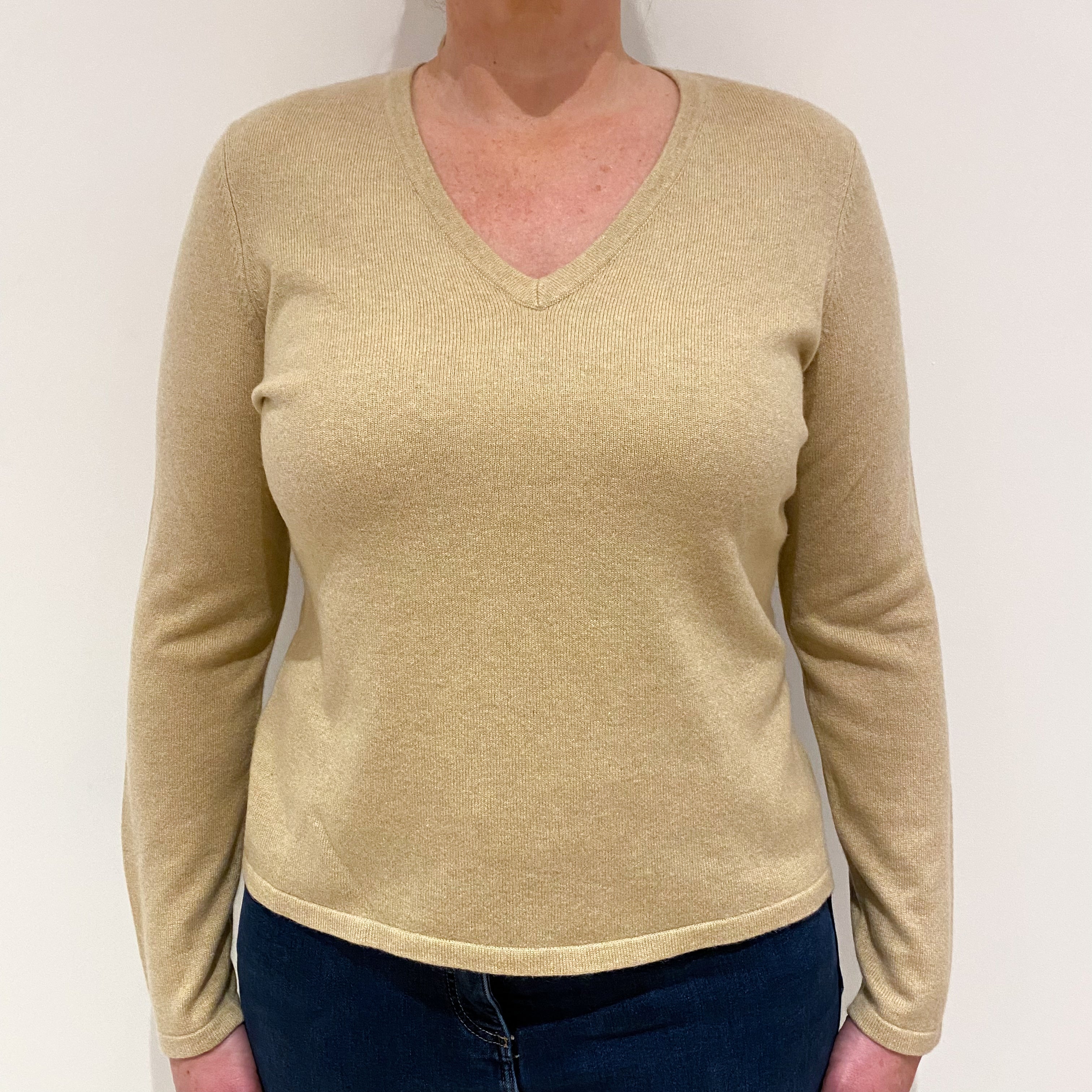 Caramel Brown Cashmere V-Neck Jumper Large