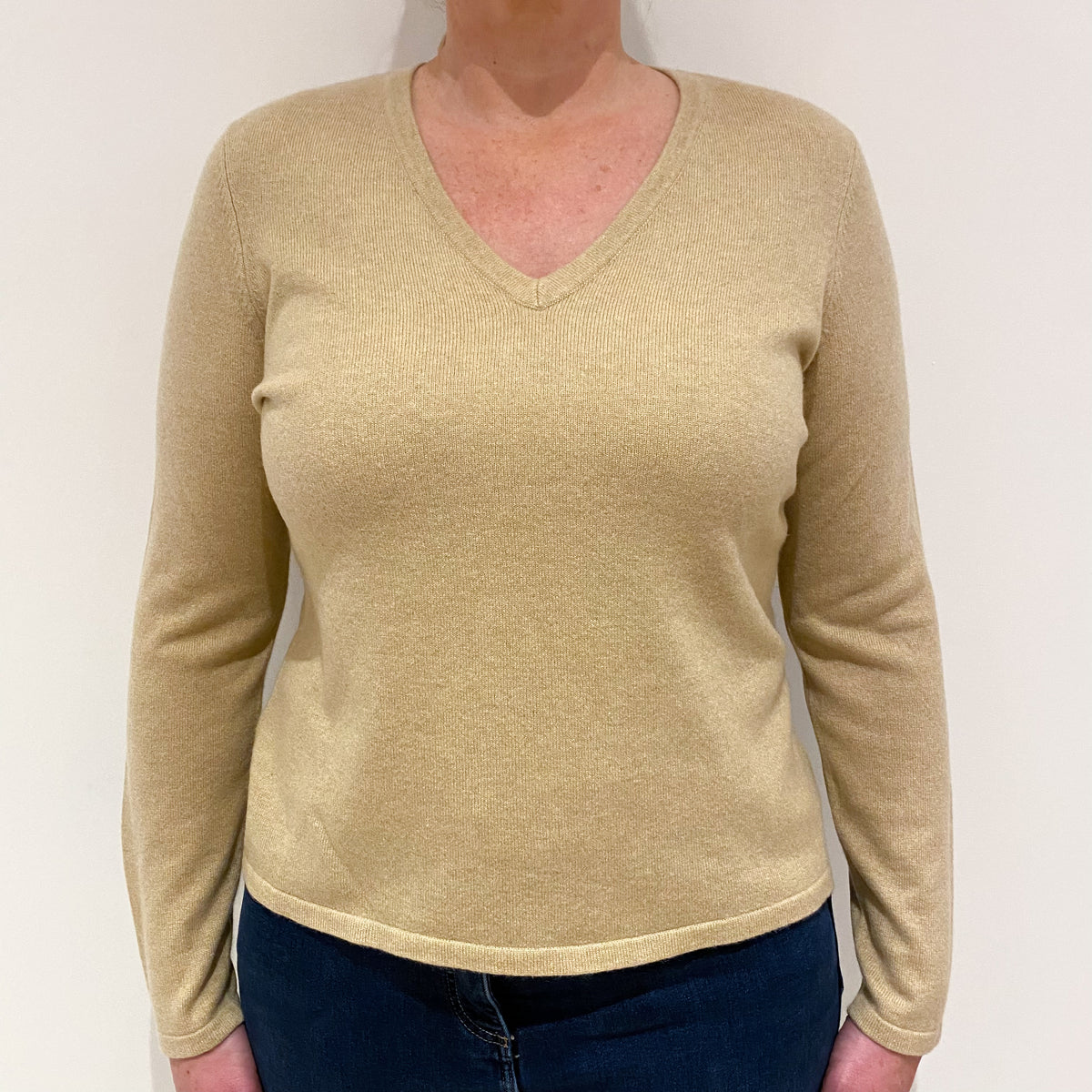 Caramel Brown Cashmere V-Neck Jumper Large