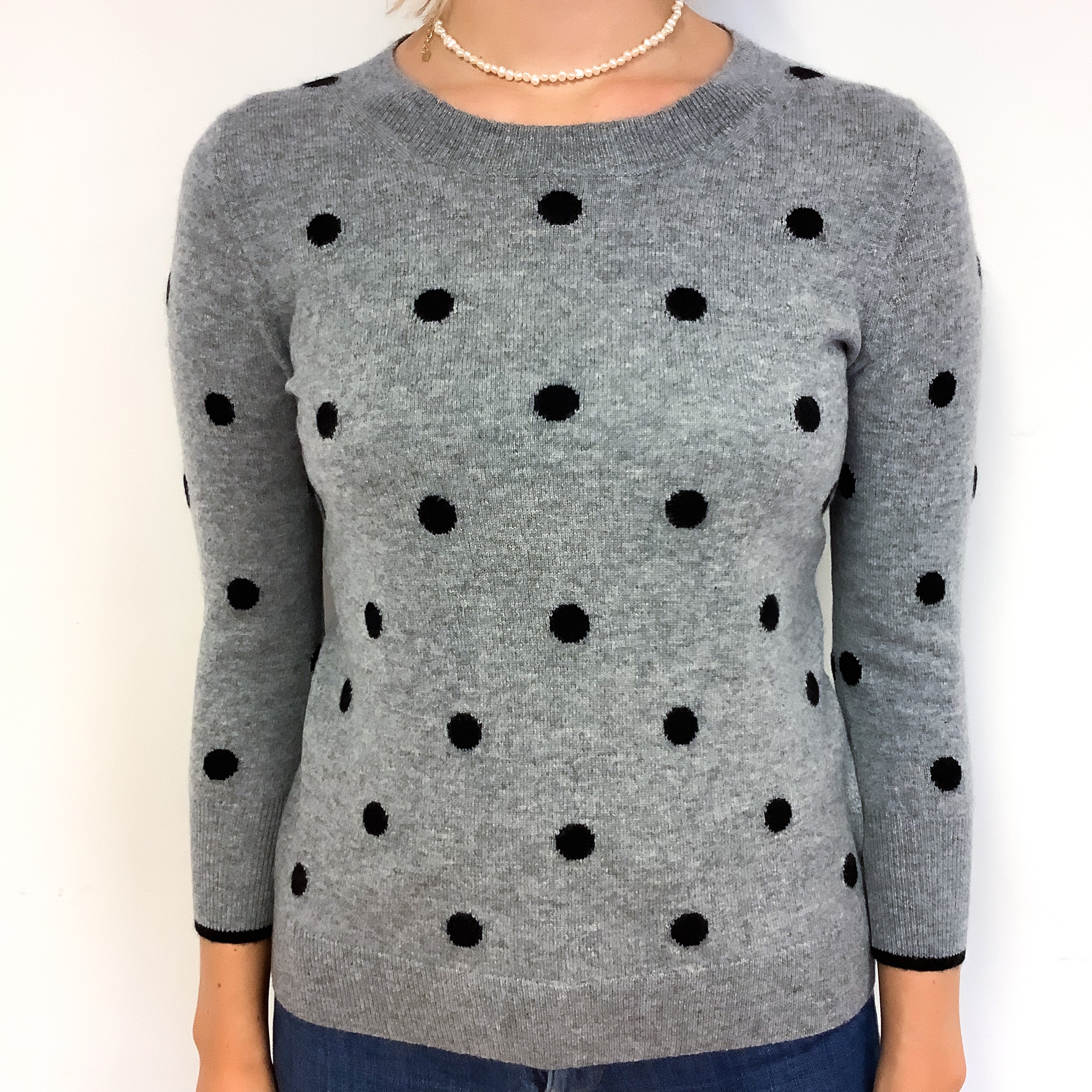 Steel Grey Spotty Cashmere Crew Neck Jumper Small