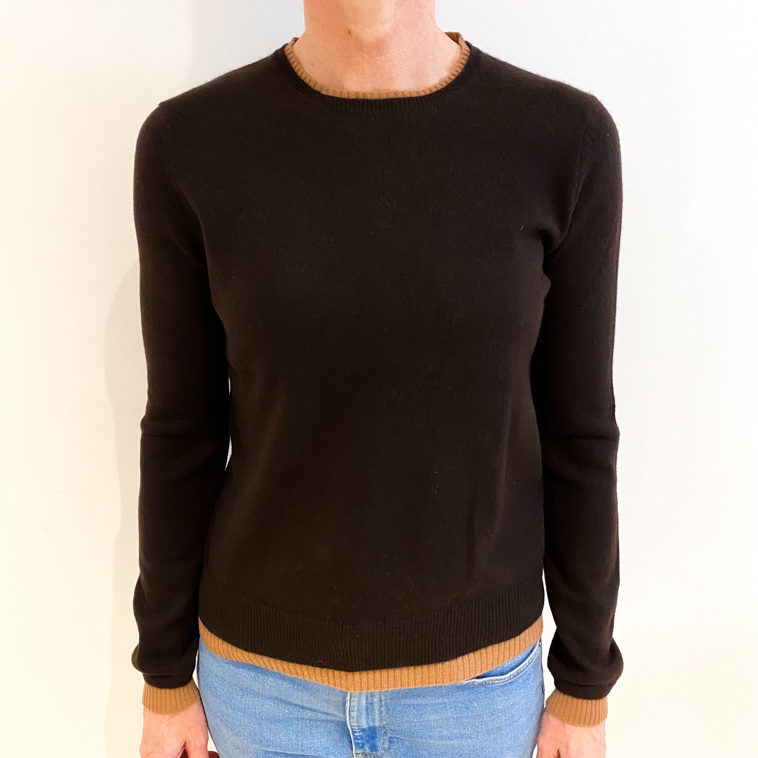 Dark Chocolate Cashmere Crew Neck Jumper Small