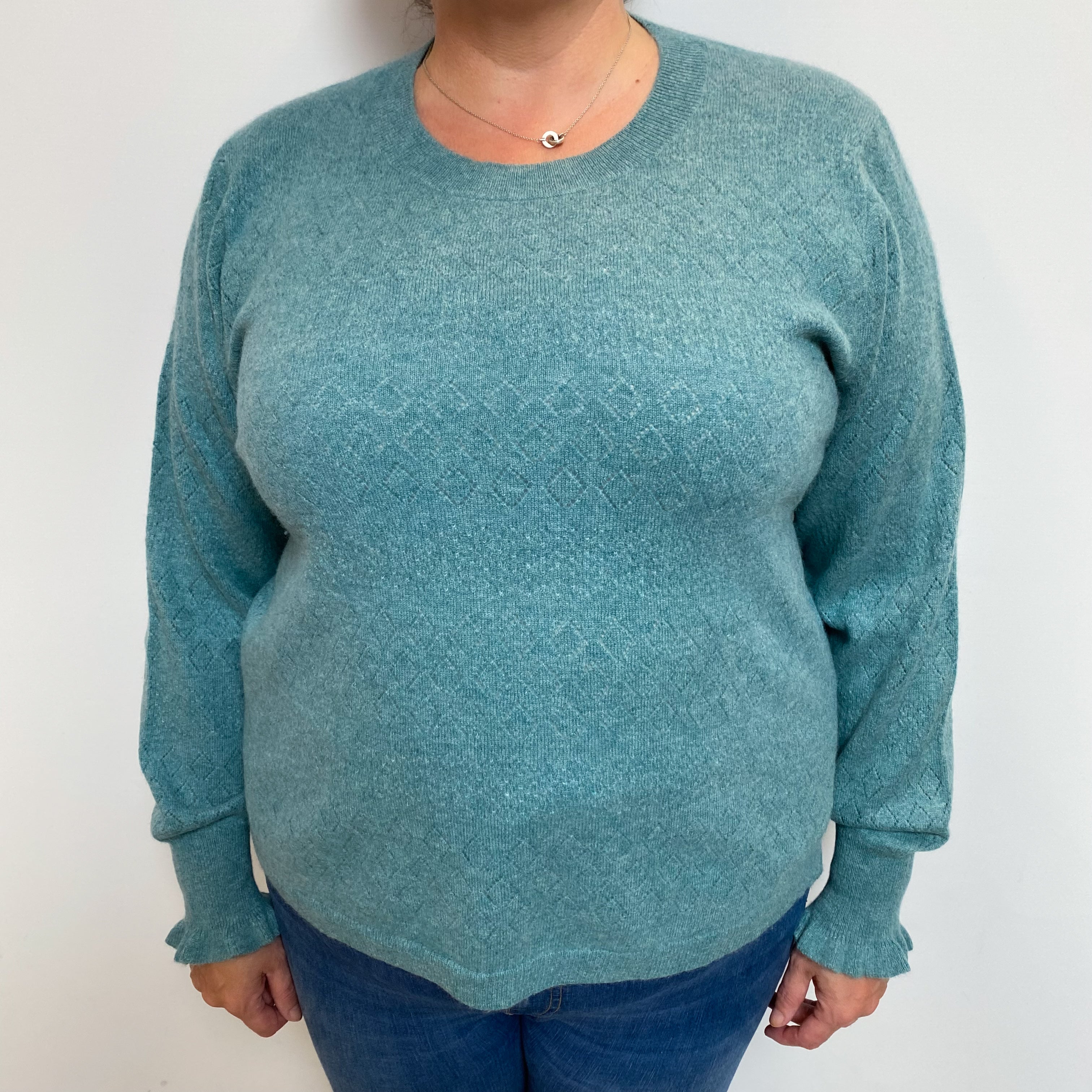 Duck Egg Blue Cashmere Crew Neck Jumper Extra Large