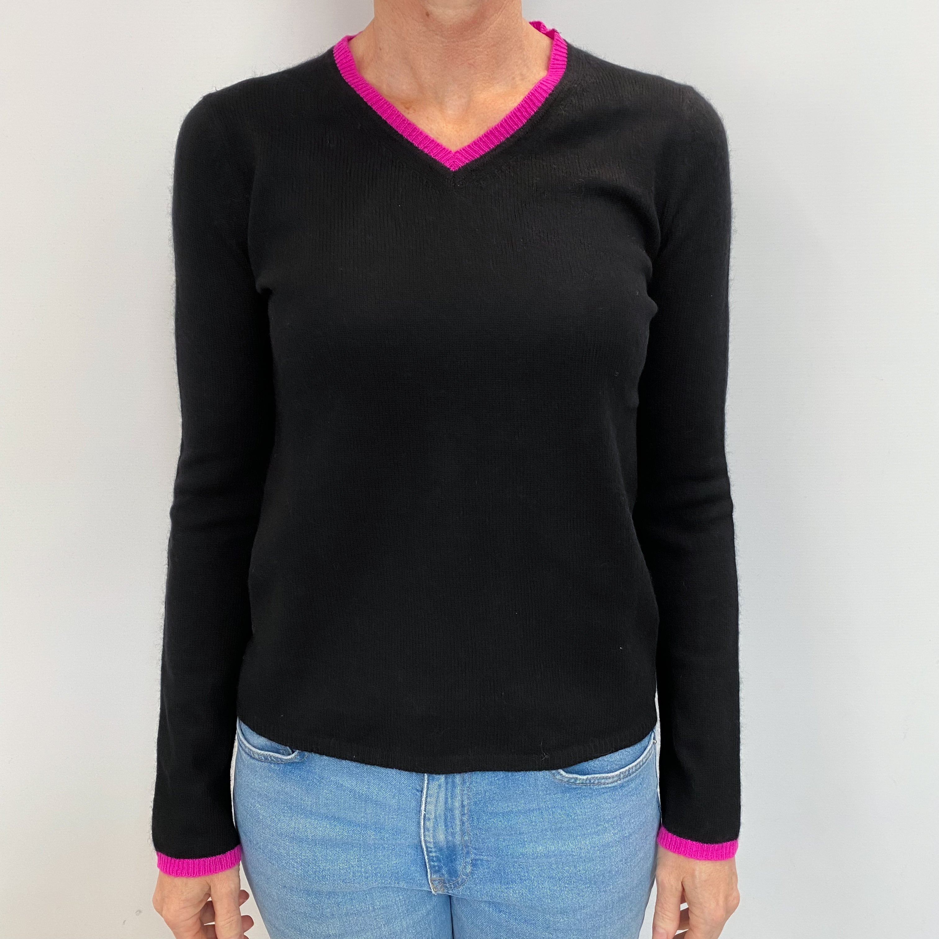 Black Cashmere V Neck Jumper Small