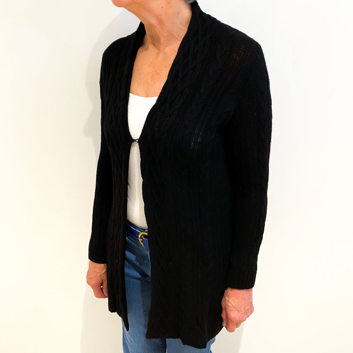 Black Cashmere Edge To Edge Cardigan Medium