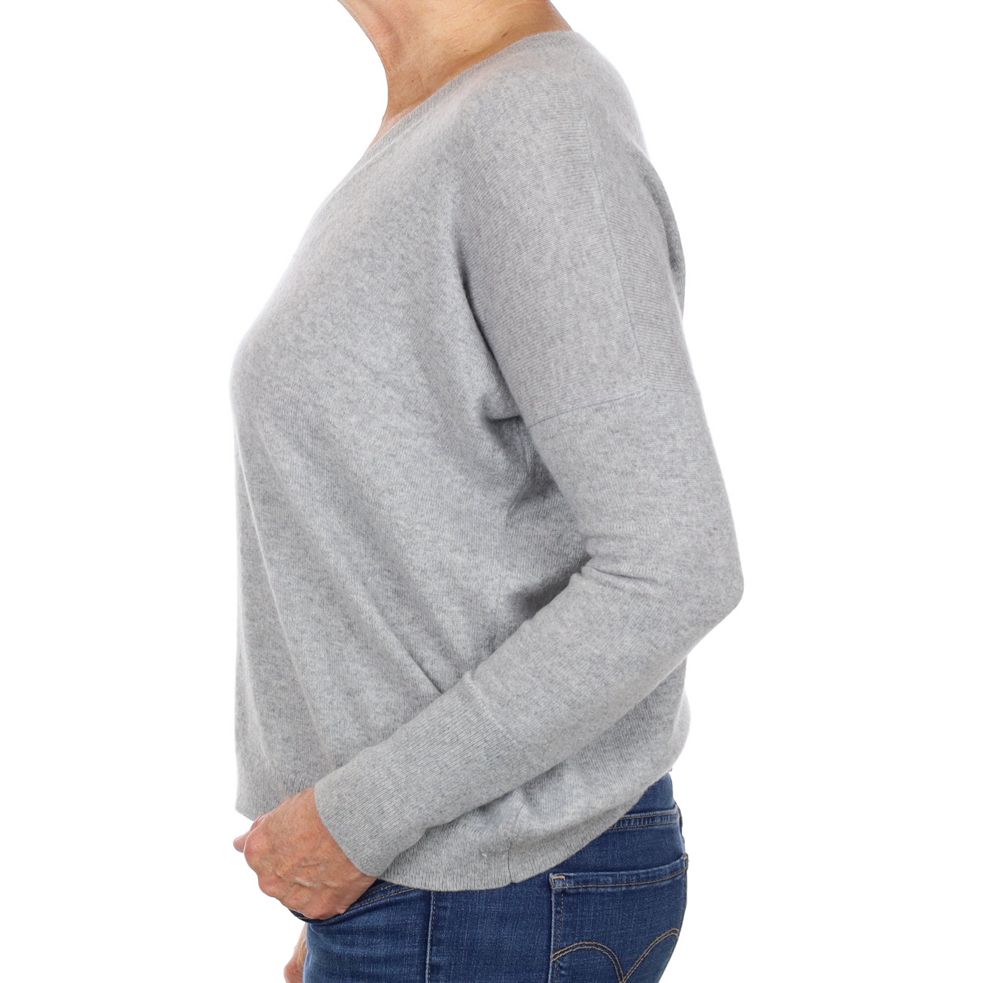 Smoke Grey Cashmere V Neck Jumper Medium