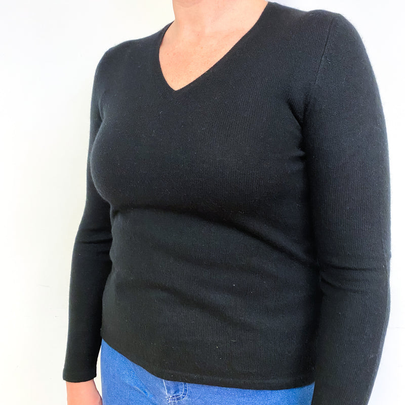 Black Cashmere V-Neck Jumper Large