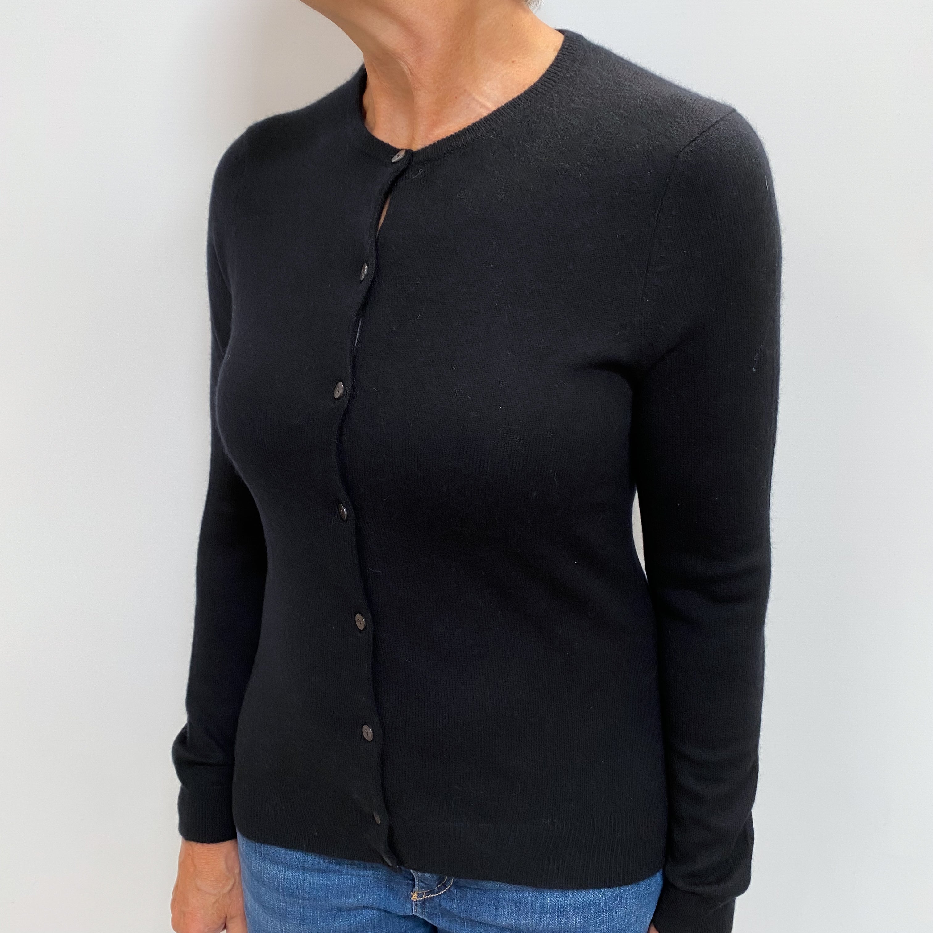 Black Cashmere Crew Cardigan Medium