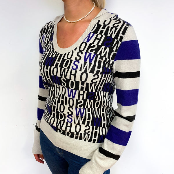 Oatmeal Purple and Black Cashmere Slogan Hoodie Small