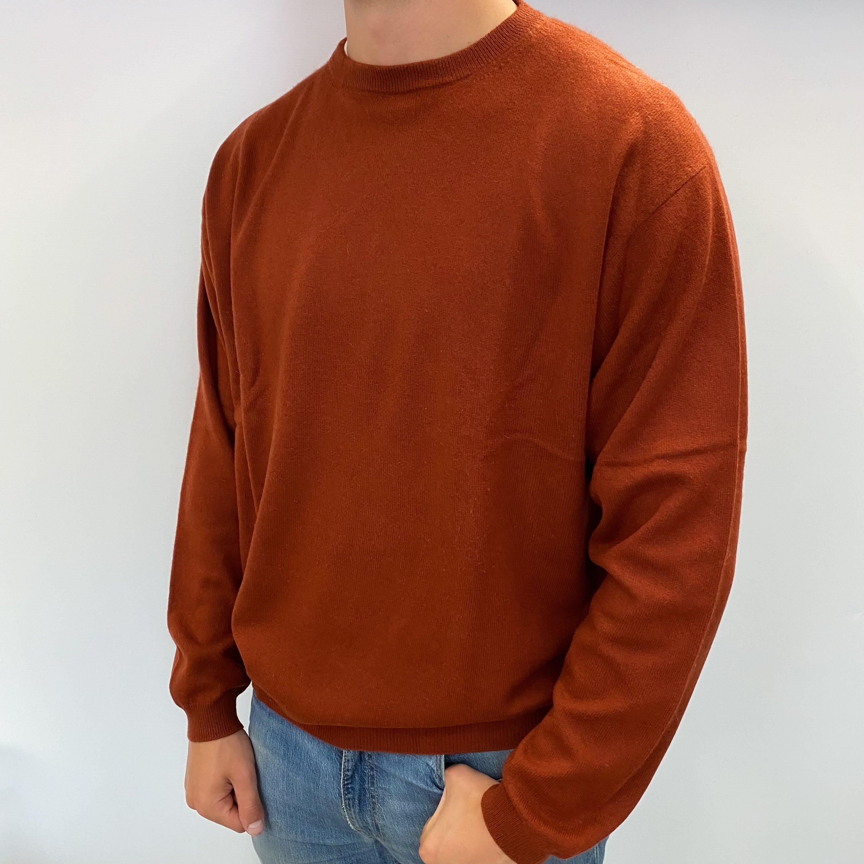Men's Brick Orange Cashmere Crew Neck Jumper XXL