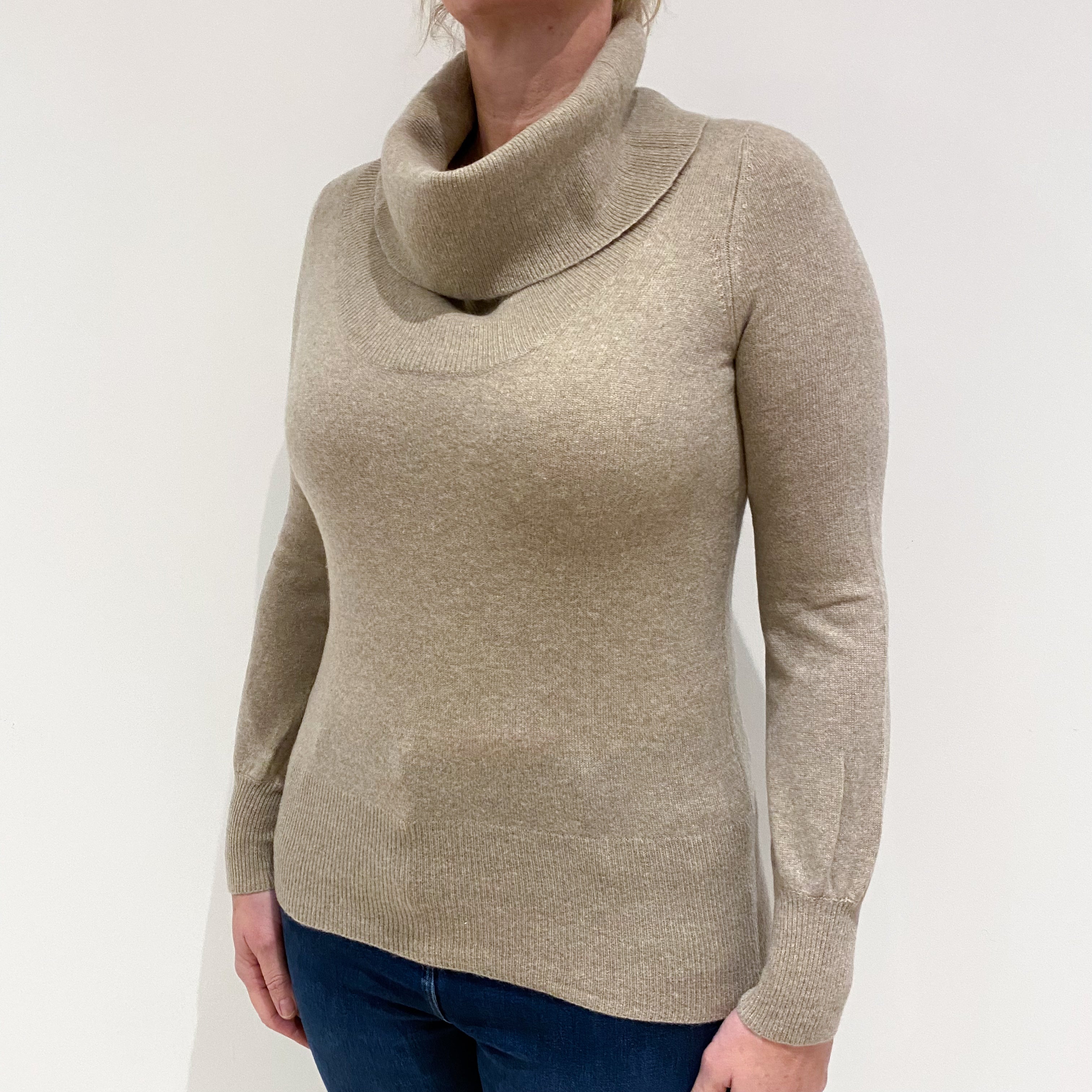 Taupe Brown Cashmere Cowl Neck Jumper Large