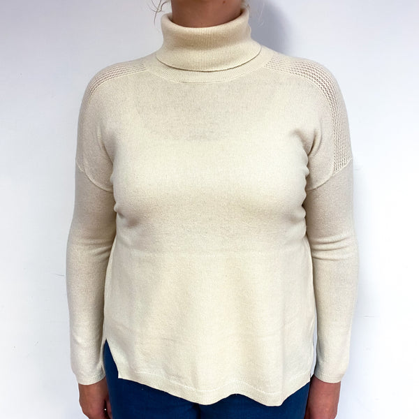 Cream Shoulder Lace Cashmere Polo Neck Jumper Large