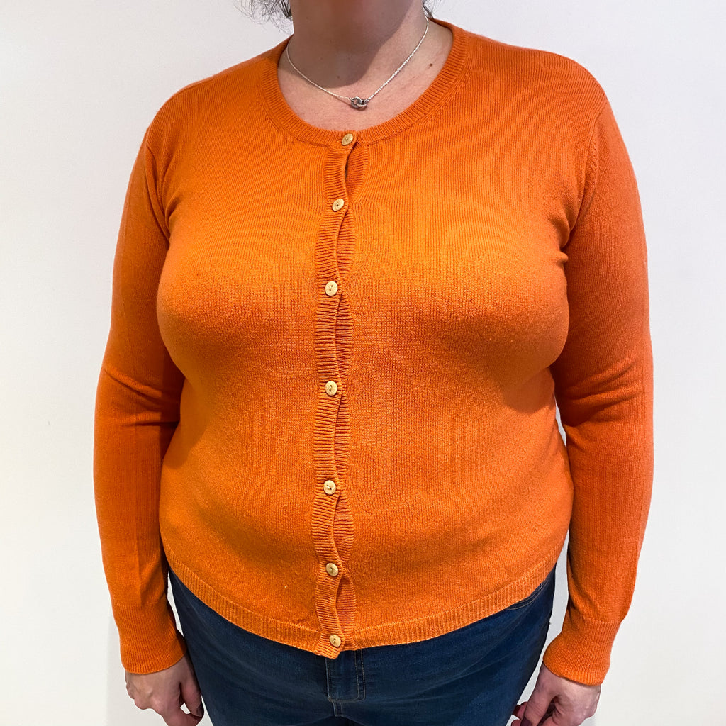 Pumpkin Orange Cashmere Crew Neck Cardigan Extra Large
