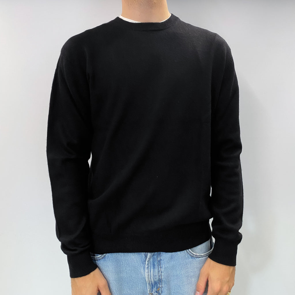 Men's Black Cashmere Crew Neck Jumper Large
