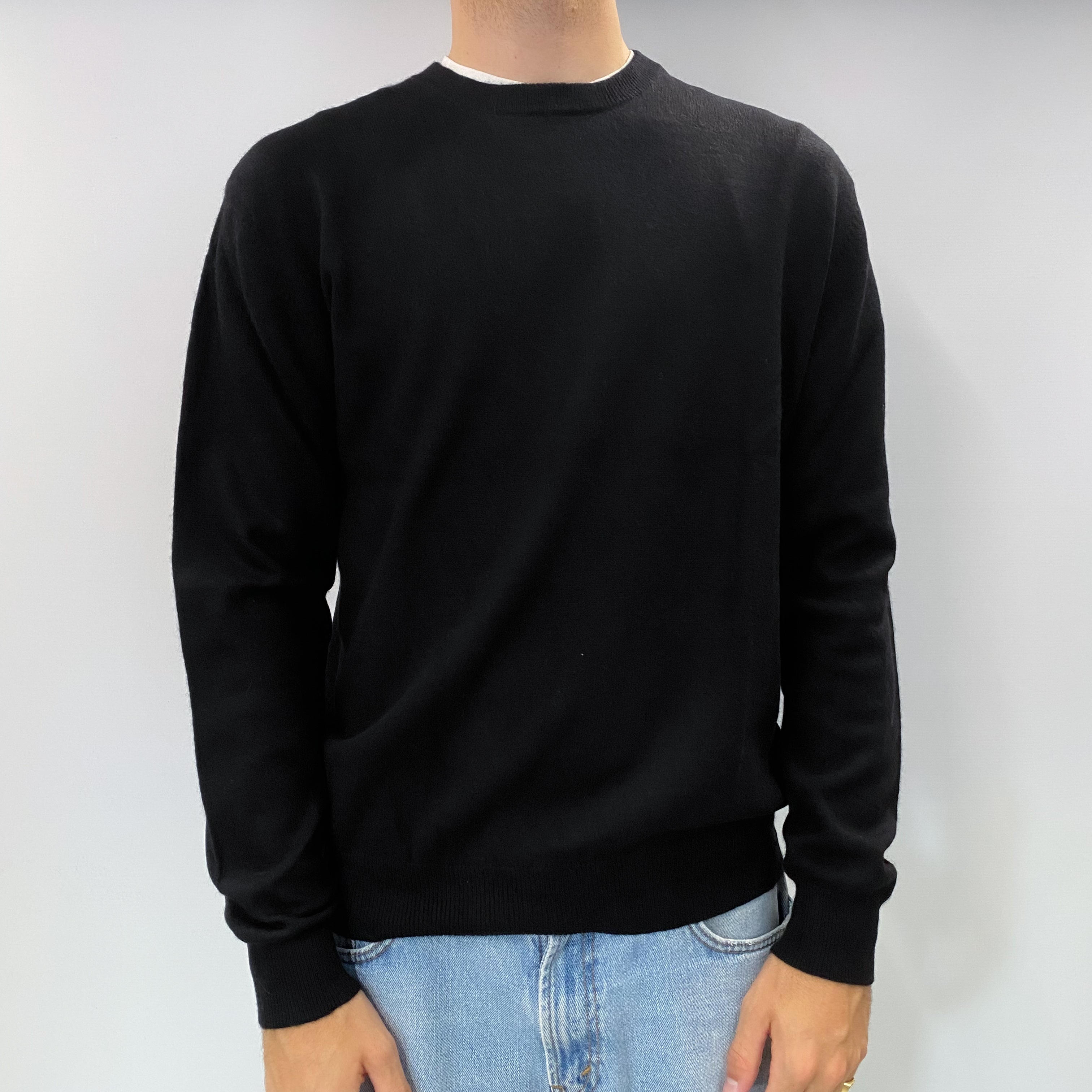 Men's Black Cashmere Crew Neck Jumper Large