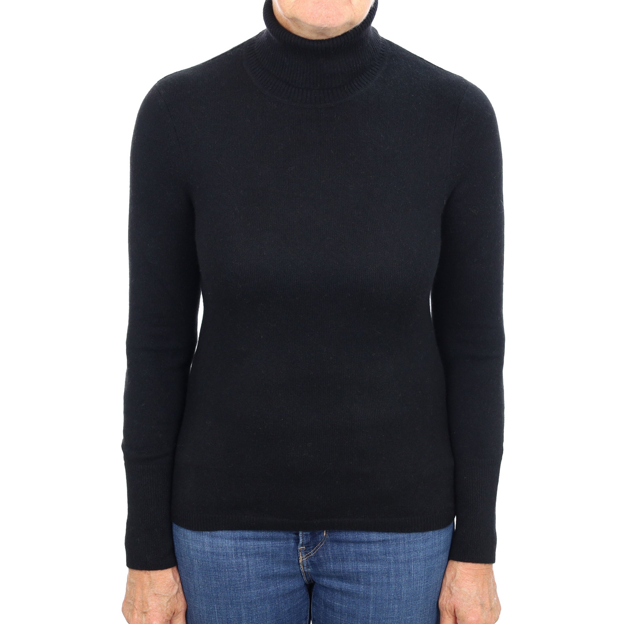 Black Cashmere Polo Neck Jumper Medium