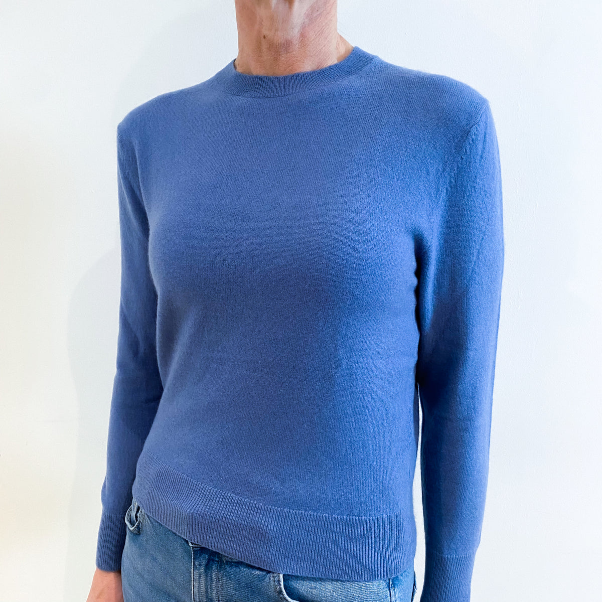 Denim Blue Cashmere Crew Neck Jumper Small