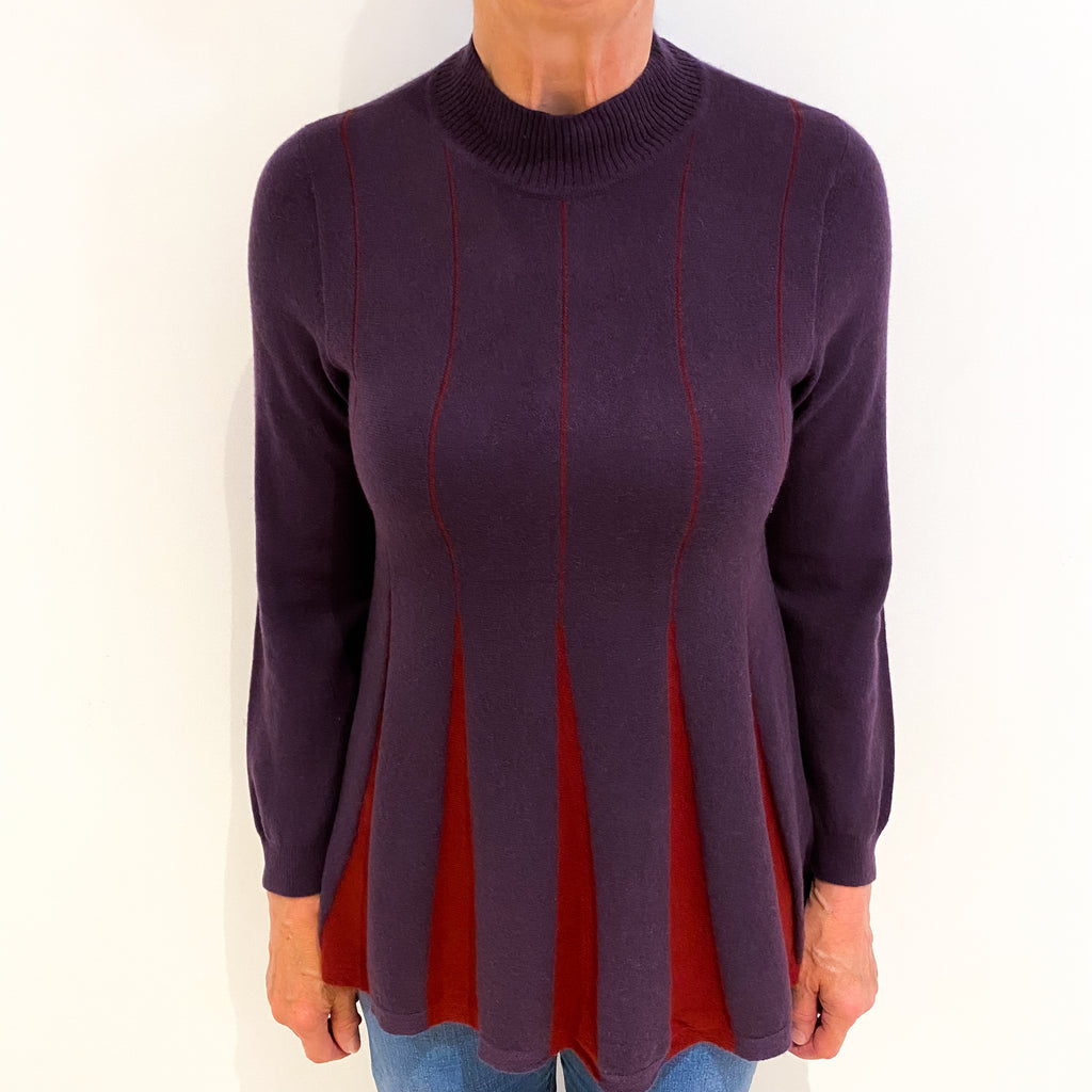 Purple And Red Cashmere Polo Neck Jumper Medium
