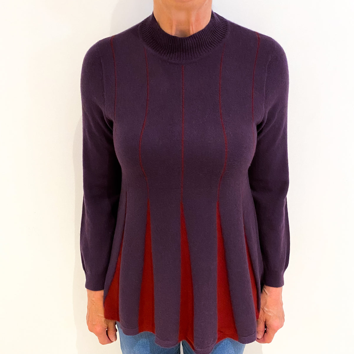 Purple And Red Cashmere Polo Neck Jumper Medium