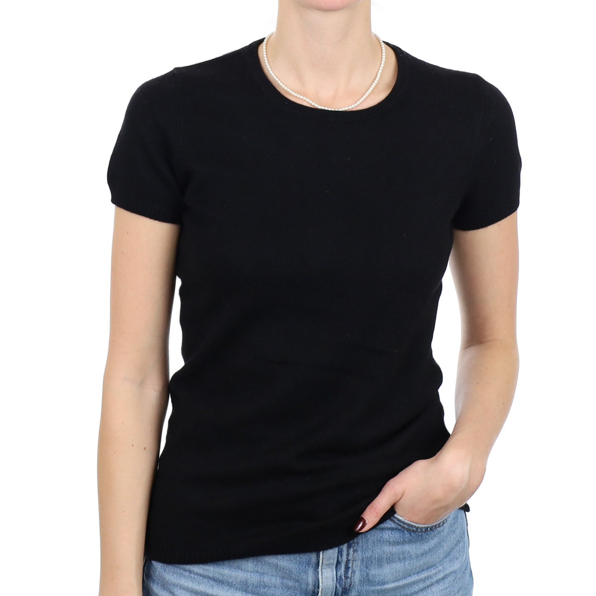 Black Cashmere Short Sleeve Crew Neck Jumper Small
