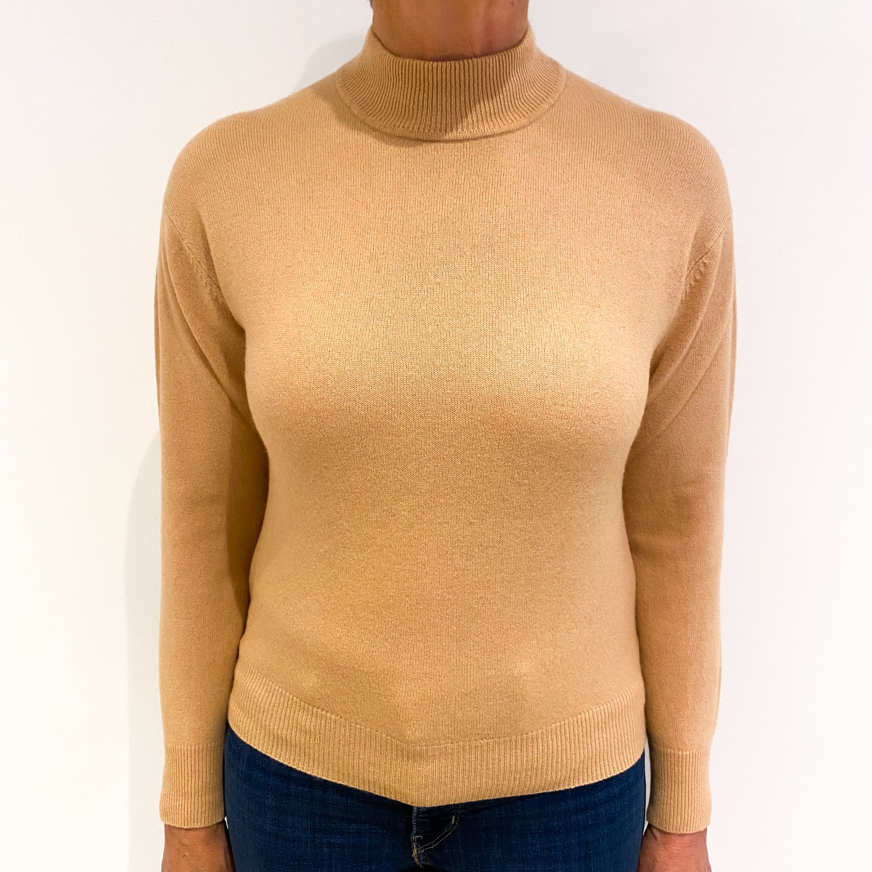 Light Camel Brown Cashmere Funnel Neck Jumper Medium