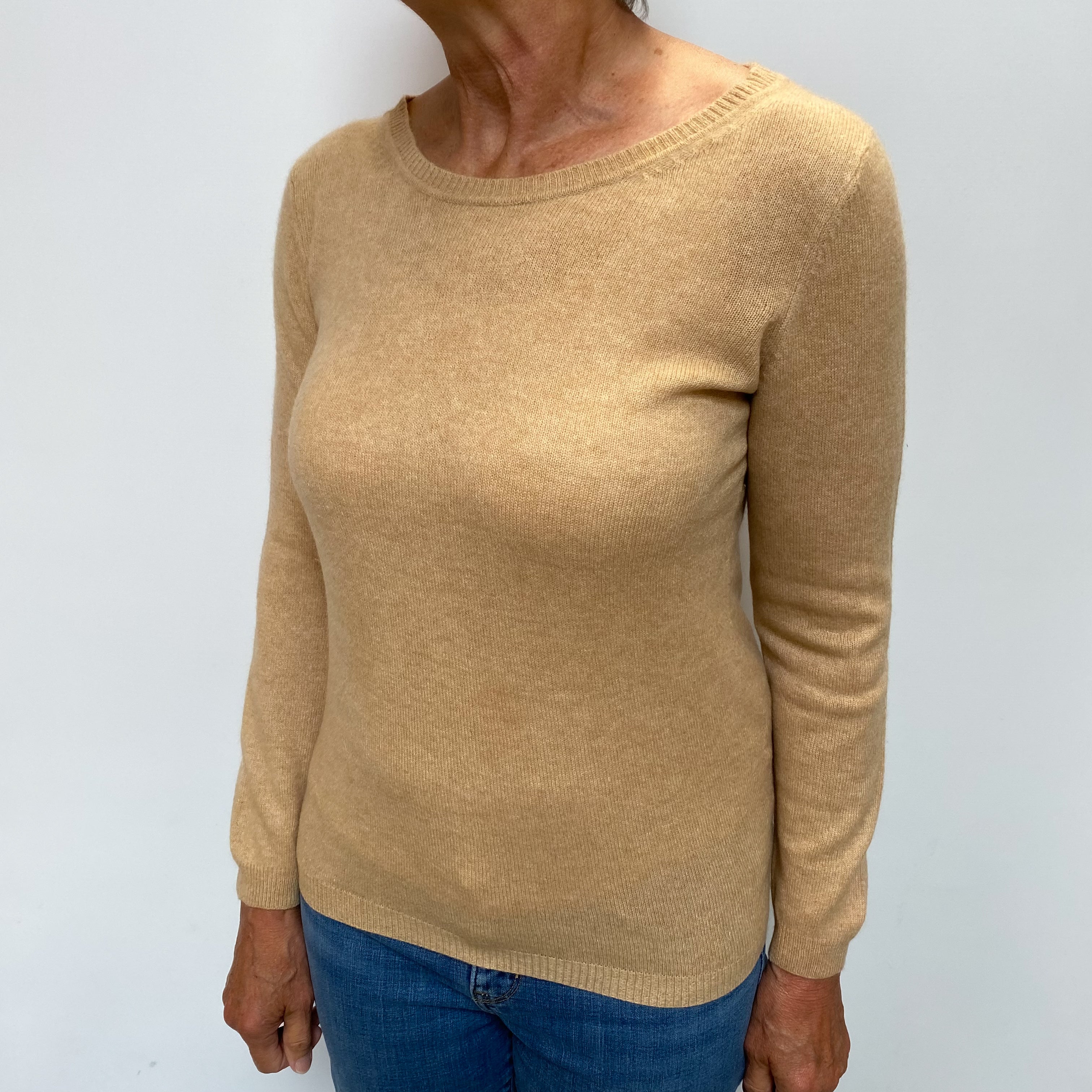 Caramel Brown Cashmere Wide Crew Neck Jumper Medium
