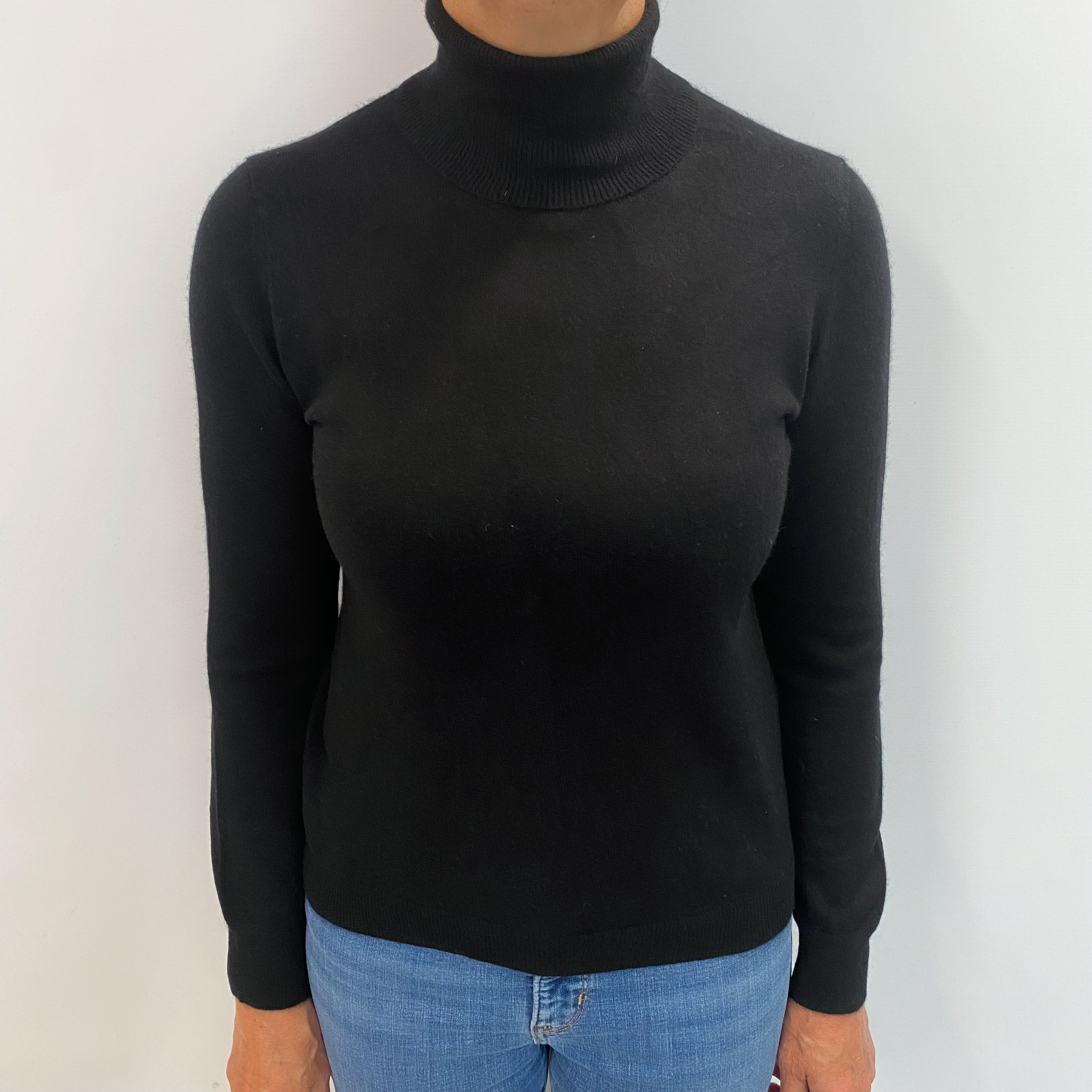 Black Cashmere Polo Neck Jumper Medium