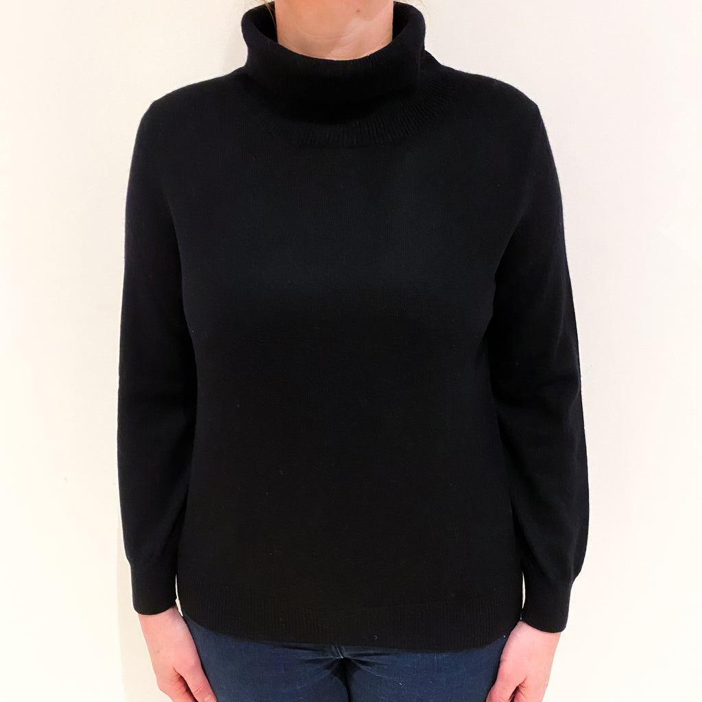 Black Cashmere Polo Neck Jumper Large