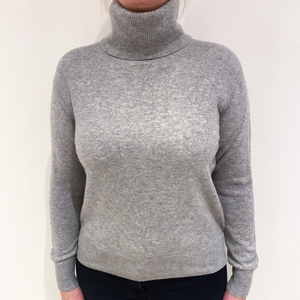Smoke Grey Cashmere Polo Neck Jumper Large
