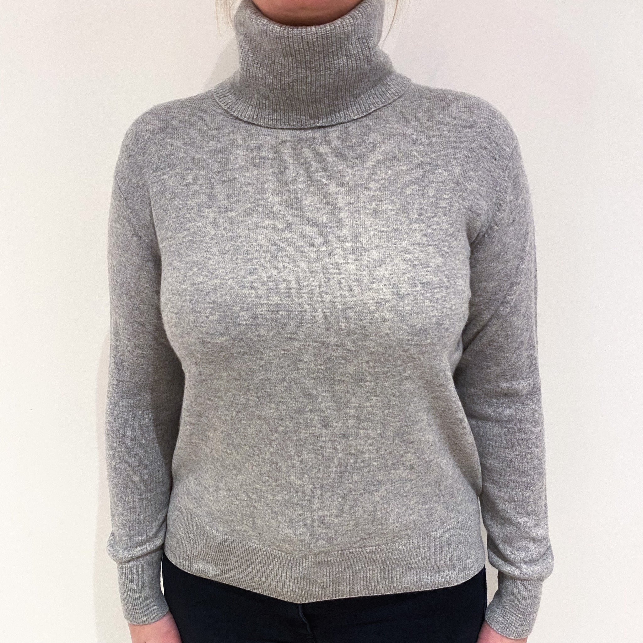 Smoke Grey Cashmere Polo Neck Jumper Large