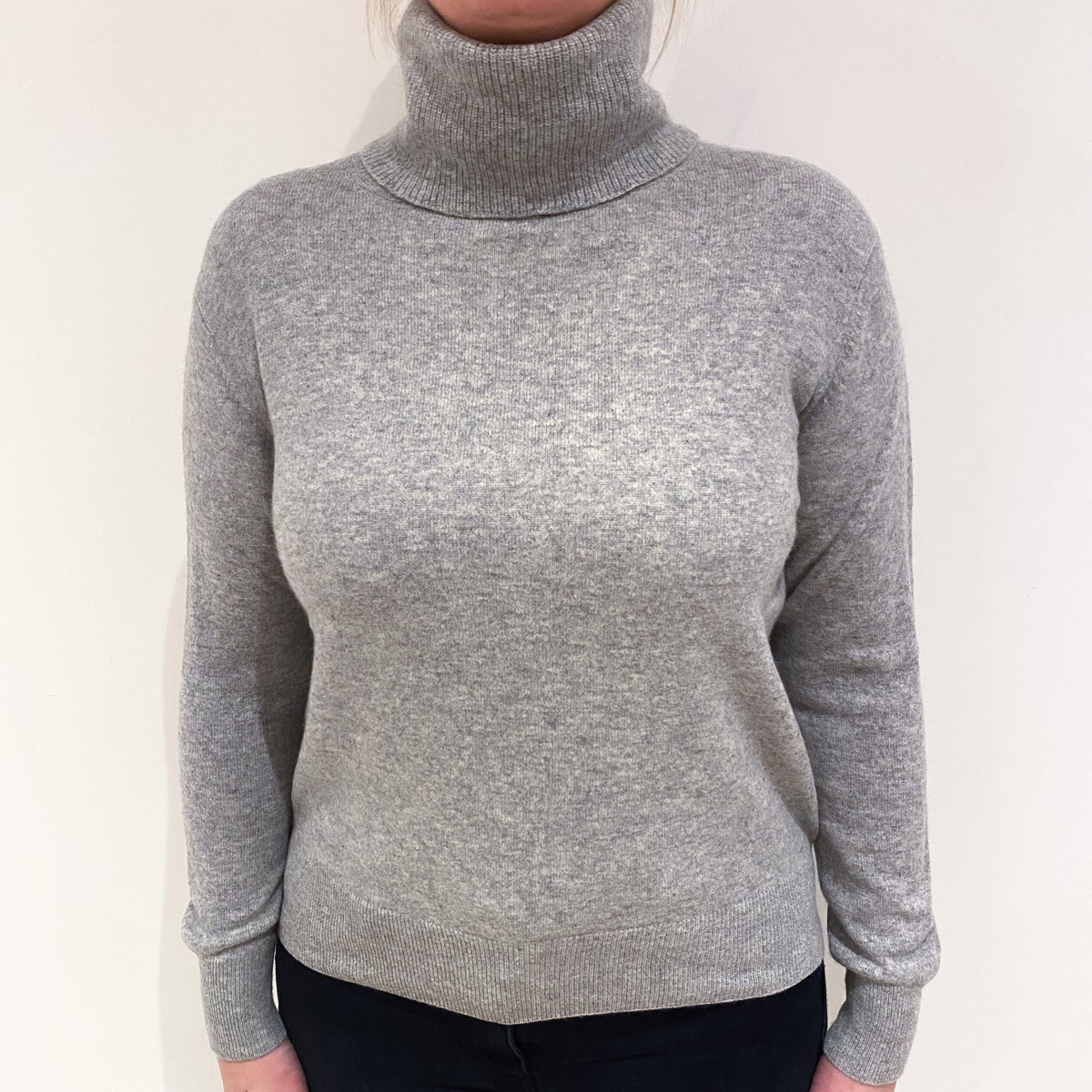 Smoke Grey Cashmere Polo Neck Jumper Large