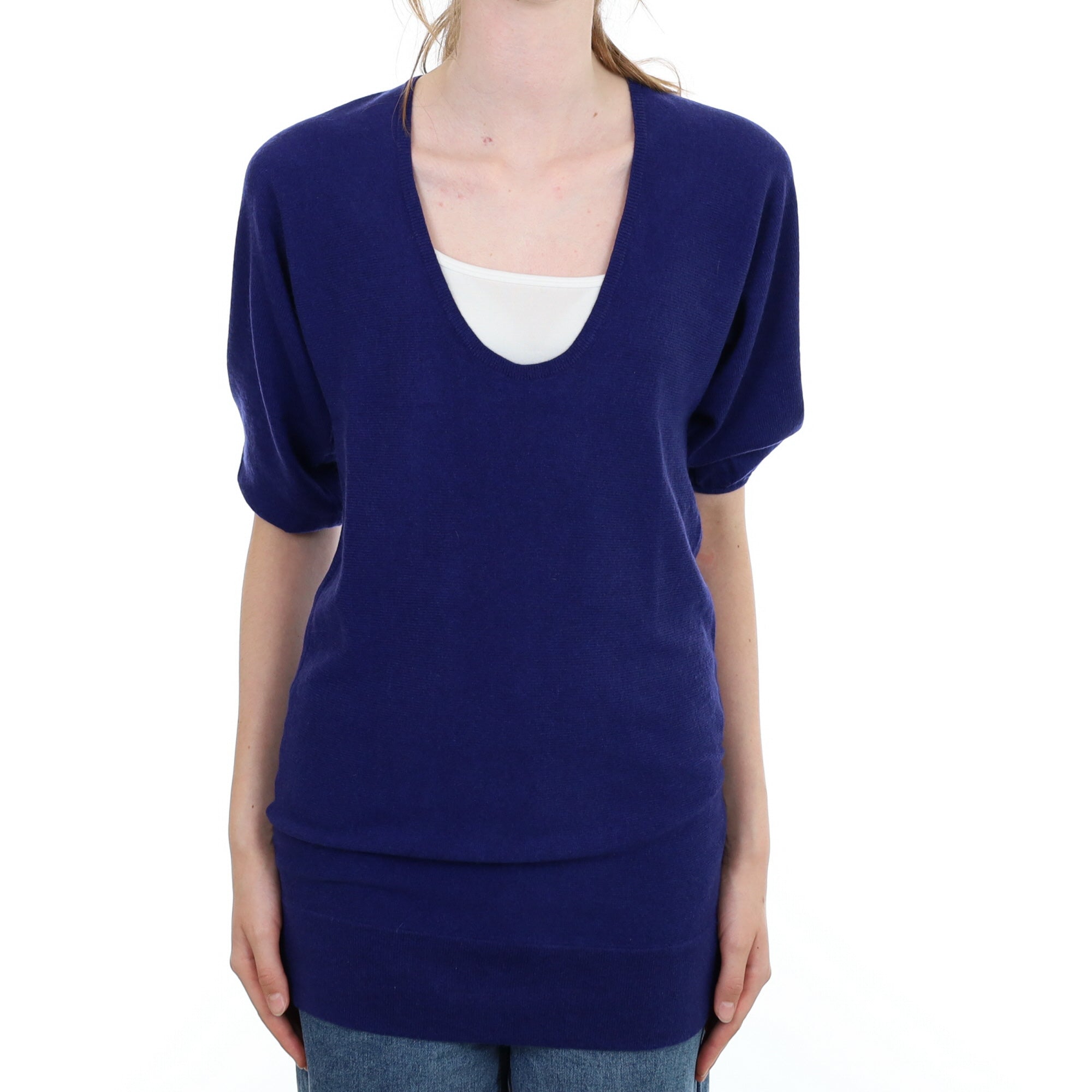Indigo Blue Cashmere Batwing V Neck Tunic Extra Small