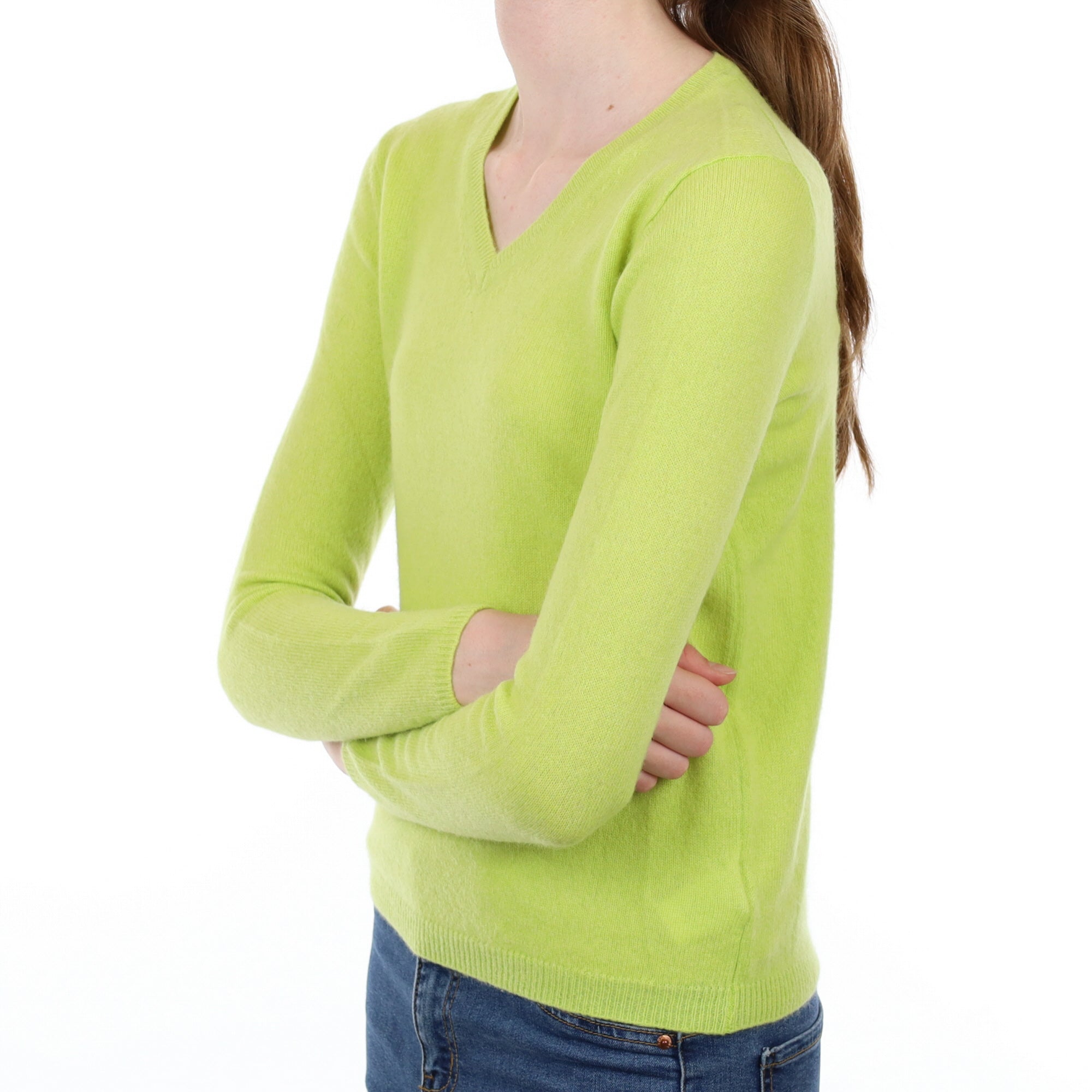 Lime Green Cashmere V Neck Jumper Extra Small