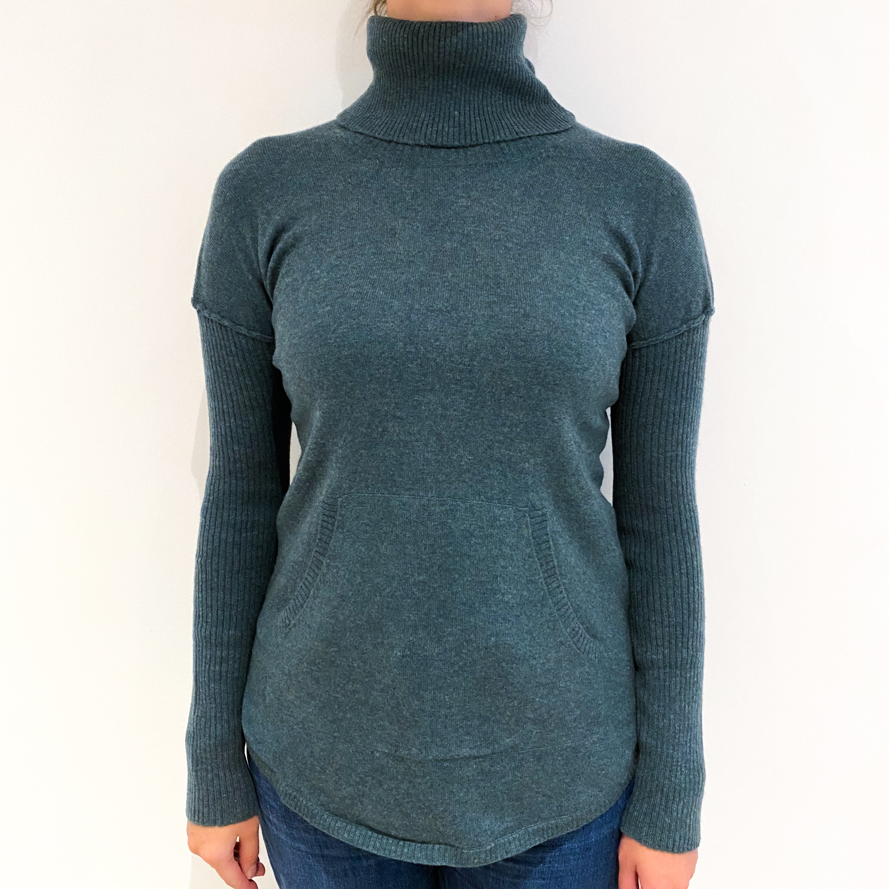 Spruce Green Cashmere Polo Neck Tunic with Pocket Small